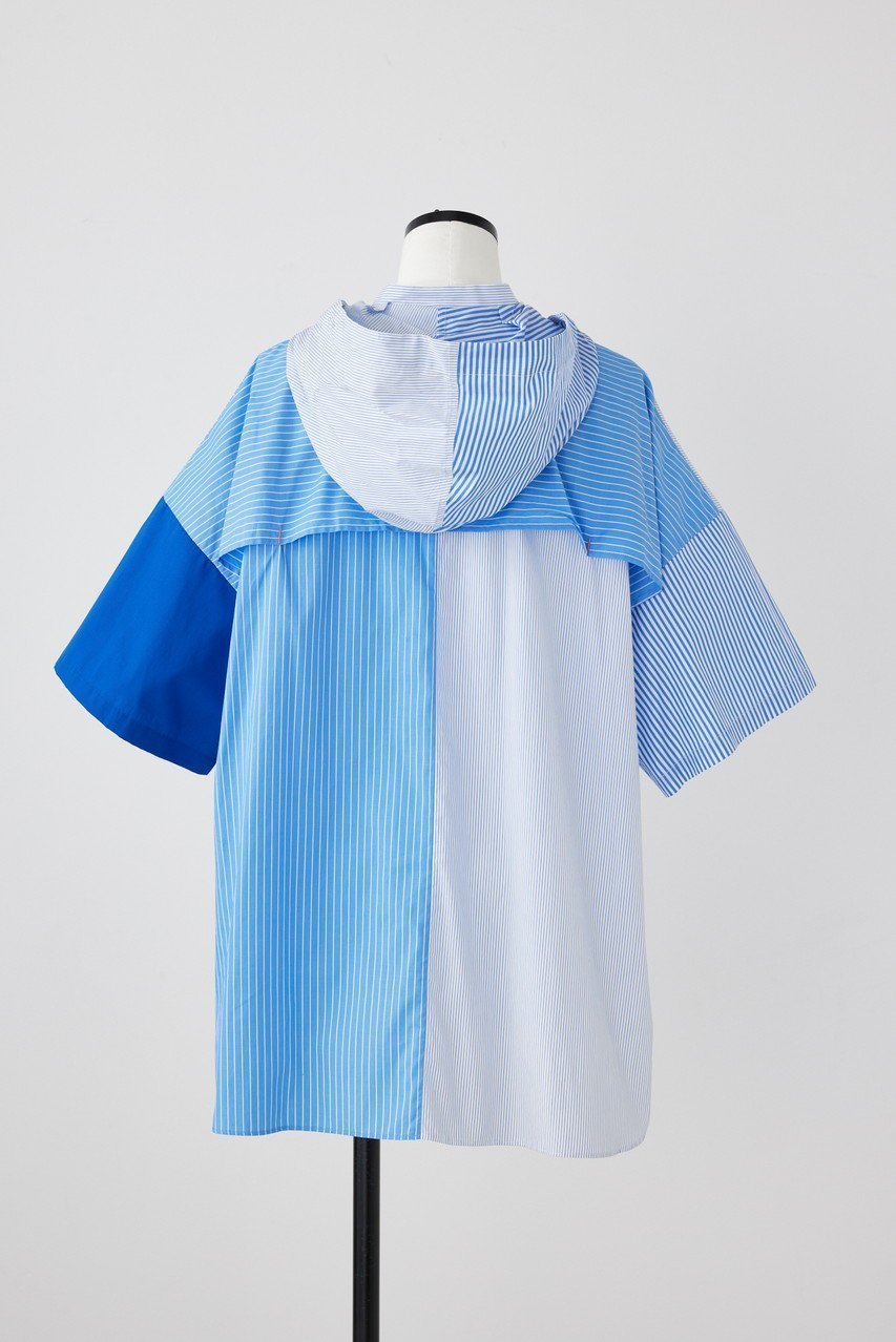 【ナゴンスタンス/nagonstans】のStripe Mix Hoodie SH/シャツ 人気、トレンドファッション・服の通販 founy(ファニー) 　ファッション　Fashion　レディースファッション　Fashion for Women　トップス・カットソー　Cut & Sew Tops　シャツ・ブラウス・オフィスカジュアル　Elegant Blouses & Button-Ups　おすすめ　Recommended / Our Picks　ショート　Short, Short Length　ストライプ　Stripe, Striped Pattern　スリーブ　Sleeve, Long Sleeve / Short Sleeve　ポケット　Pocket, Pocket Detail　メッシュ　Mesh, Net Fabric　ヨーク　Yoke, Yoke Design　夏　Summer　other-3|ID: prp329100004076140 ipo3291000000036740123