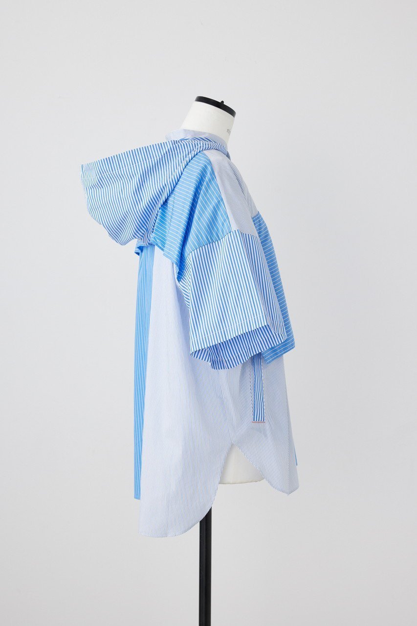 【ナゴンスタンス/nagonstans】のStripe Mix Hoodie SH/シャツ 人気、トレンドファッション・服の通販 founy(ファニー) 　ファッション　Fashion　レディースファッション　Fashion for Women　トップス・カットソー　Cut & Sew Tops　シャツ・ブラウス・オフィスカジュアル　Elegant Blouses & Button-Ups　おすすめ　Recommended / Our Picks　ショート　Short, Short Length　ストライプ　Stripe, Striped Pattern　スリーブ　Sleeve, Long Sleeve / Short Sleeve　ポケット　Pocket, Pocket Detail　メッシュ　Mesh, Net Fabric　ヨーク　Yoke, Yoke Design　夏　Summer　other-4|ID: prp329100004076140 ipo3291000000036740124