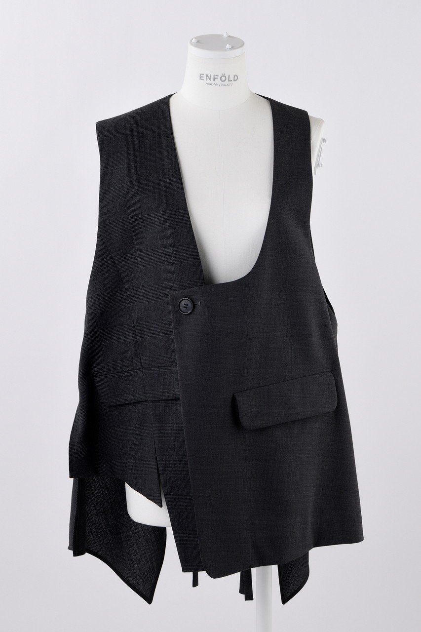 【エンフォルド/ENFOLD】のグレンチェック アシンメベスト インテリア・キッズ・メンズ・レディースファッション・服の通販 founy(ファウニー) 　ファッション　Fashion　レディースファッション　Fashion for Women　アウター　Coat / Outerwear Collection　レディースジャケット・軽アウター　Jackets　シンプル　Simple, Minimal　ジャケット　Jacket, Outerwear　チェック　Check, Plaid, Tartan　パターン　Pattern, Design Print　ベスト　Vest, Waistcoat　ポケット　Pocket, Pocket Detail　チャコールグレー|ID: prp329100004076157 ipo3291000000036698371