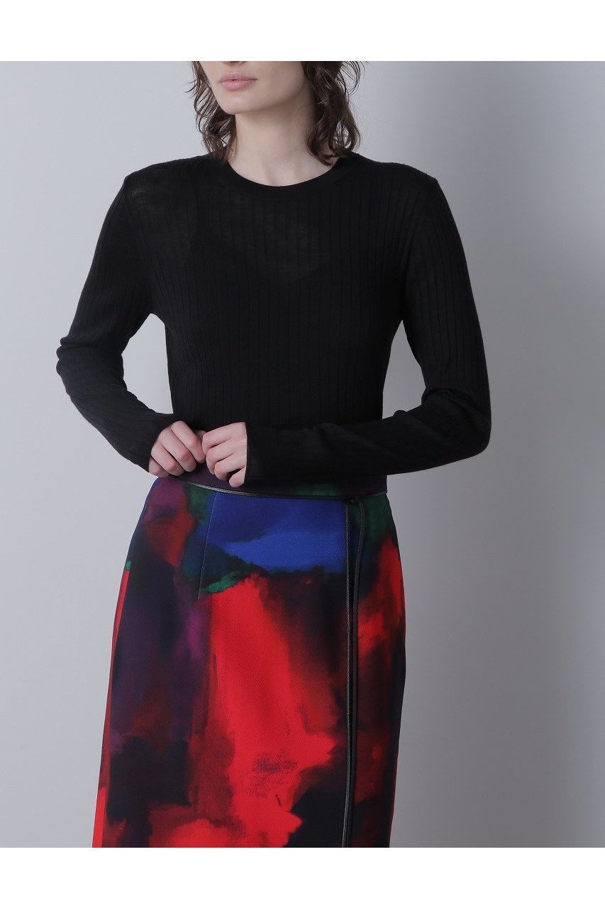 【ヒューエルミュージアム/hueLe Museum】の【hLM】シアーワイドリブクルーネック インテリア・キッズ・メンズ・レディースファッション・服の通販 founy(ファニー) 　ファッション　Fashion　レディースファッション　Fashion for Women　トップス・カットソー　Cut & Sew Tops　ニット　Knit Tops & Sweaters　カジュアルプルオーバー・ニットトップス　Pullovers & Knit Tops / Casual Pullovers　おすすめ　Recommended / Our Picks　インナー　Innerwear　シアー　Sheer, See-Through　ジャケット　Jacket, Outerwear　ラウンド　Round, Round Neck　ワイドリブ　Wide Rib, Wide Ribbed Knit　ブラック|ID: prp329100004076204 ipo3291000000035722304