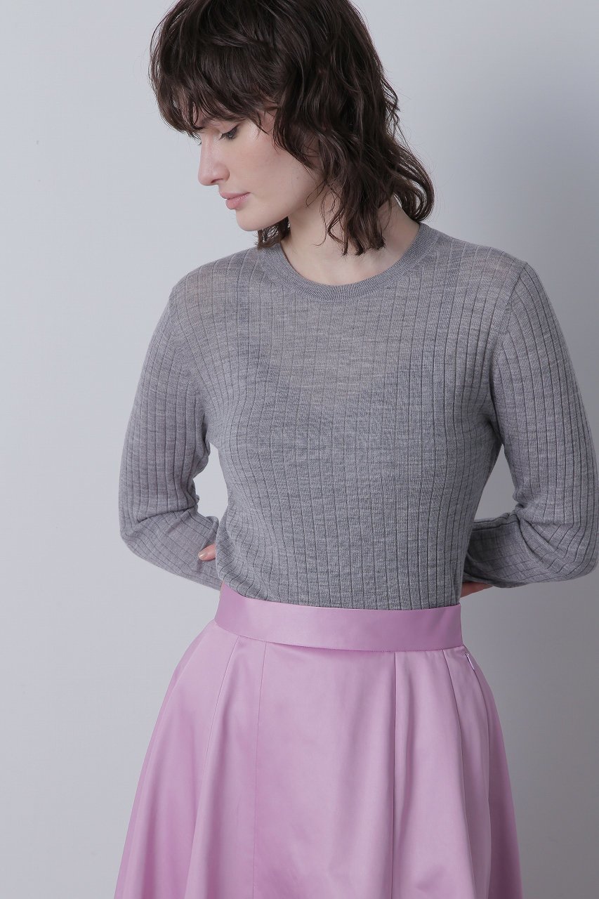 【ヒューエルミュージアム/hueLe Museum】の【hLM】シアーワイドリブクルーネック インテリア・キッズ・メンズ・レディースファッション・服の通販 founy(ファニー) 　ファッション　Fashion　レディースファッション　Fashion for Women　トップス・カットソー　Cut & Sew Tops　ニット　Knit Tops & Sweaters　カジュアルプルオーバー・ニットトップス　Pullovers & Knit Tops / Casual Pullovers　おすすめ　Recommended / Our Picks　インナー　Innerwear　シアー　Sheer, See-Through　ジャケット　Jacket, Outerwear　ラウンド　Round, Round Neck　ワイドリブ　Wide Rib, Wide Ribbed Knit　グレー|ID: prp329100004076204 ipo3291000000036531197