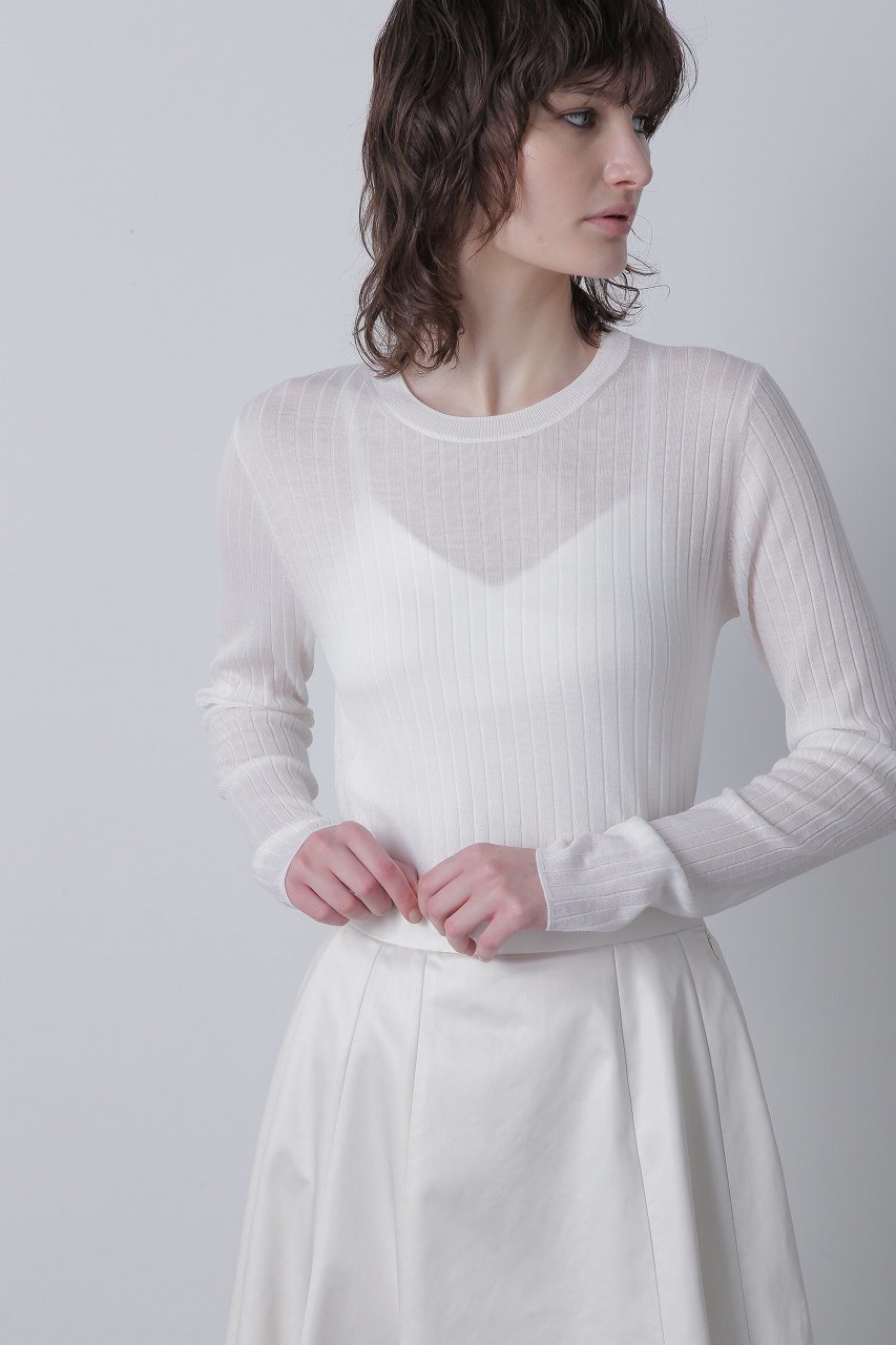 【ヒューエルミュージアム/hueLe Museum】の【hLM】シアーワイドリブクルーネック インテリア・キッズ・メンズ・レディースファッション・服の通販 founy(ファニー) 　ファッション　Fashion　レディースファッション　Fashion for Women　トップス・カットソー　Cut & Sew Tops　ニット　Knit Tops & Sweaters　カジュアルプルオーバー・ニットトップス　Pullovers & Knit Tops / Casual Pullovers　おすすめ　Recommended / Our Picks　インナー　Innerwear　シアー　Sheer, See-Through　ジャケット　Jacket, Outerwear　ラウンド　Round, Round Neck　ワイドリブ　Wide Rib, Wide Ribbed Knit　ホワイト|ID: prp329100004076204 ipo3291000000036531198