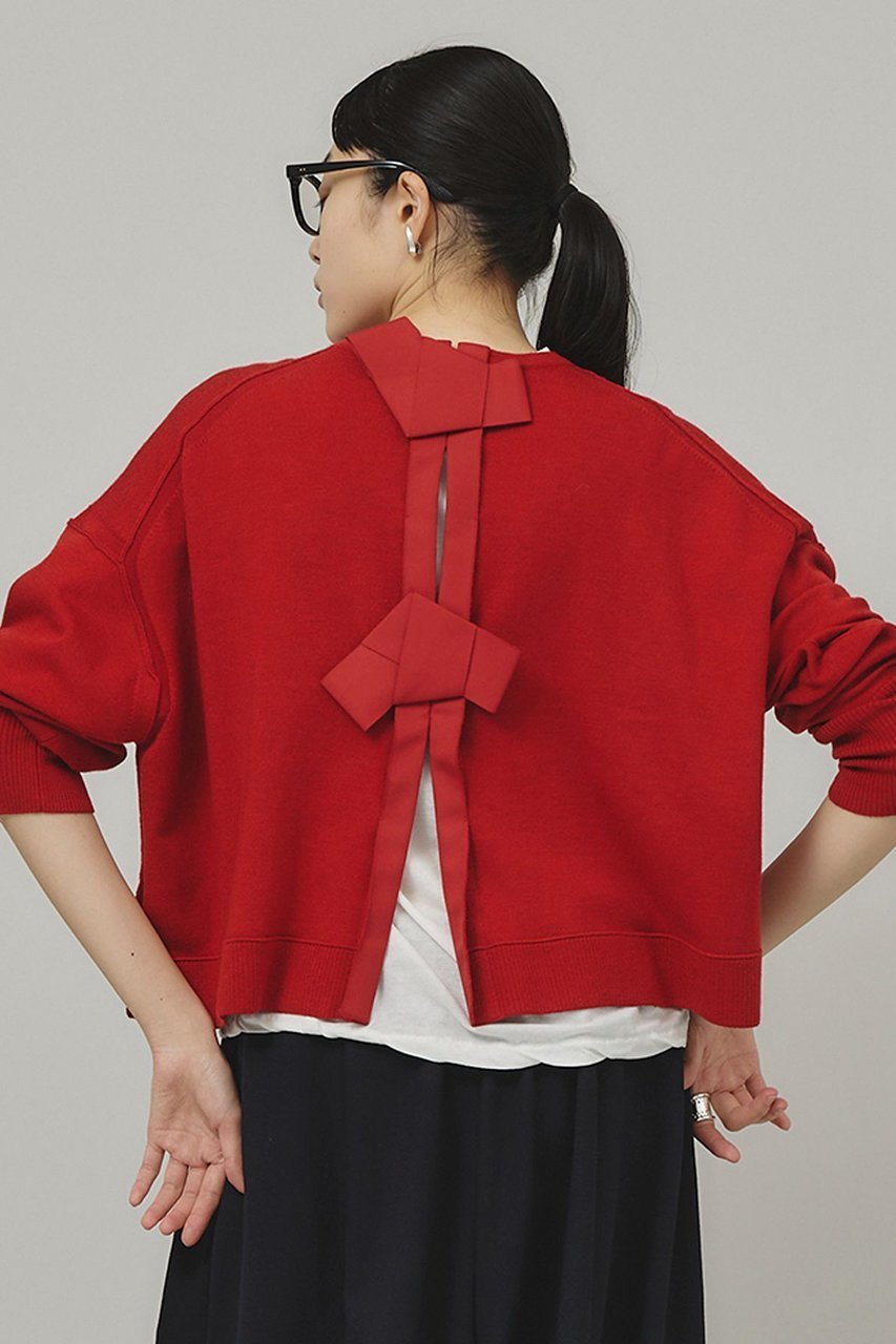 【カレンソロジー/Curensology】のファインウールバックリボンプルオーバー インテリア・キッズ・メンズ・レディースファッション・服の通販 founy(ファニー) 　ファッション　Fashion　レディースファッション　Fashion for Women　トップス・カットソー　Cut & Sew Tops　ニット　Knit Tops & Sweaters　カジュアルプルオーバー・ニットトップス　Pullovers & Knit Tops / Casual Pullovers　おすすめ　Recommended / Our Picks　カットソー　Cut and Sewn Top　シンプル　Simple, Minimal　ストレッチ　Stretch, Stretchy Fabric　フェミニン　Feminine, Girly　リボン　Ribbon, Bow　ワイド　Wide, Wide Fit　レッド|ID: prp329100004077769 ipo3291000000032955981