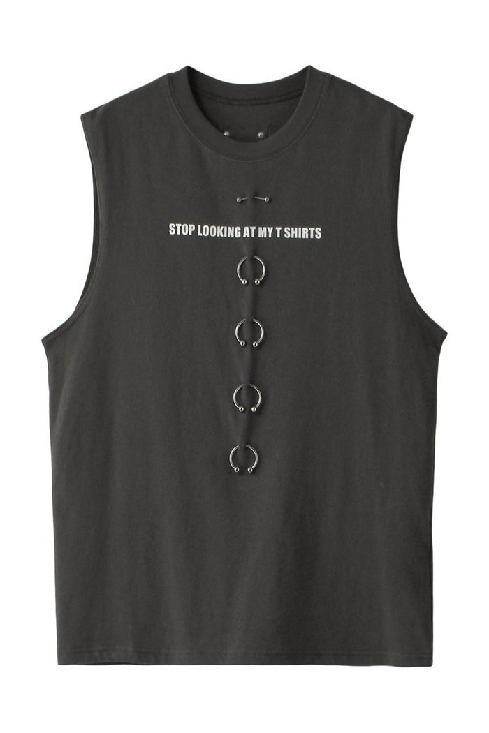 【プランク プロジェクト/PRANK PROJECT】のスタッズピアスロゴトップ/Studs Pierced Logo Top インテリア・キッズ・メンズ・レディースファッション・服の通販 founy(ファニー) https://founy.com/ ファッション Fashion レディースファッション Fashion for Women トップス・カットソー Cut & Sew Tops キャミソール&ノースリーブ Camisoles & Sleeveless Tops シャツ・ブラウス・オフィスカジュアル Elegant Blouses & Button-Ups ロングTシャツ・Tシャツ Longline T-Shirts & Tees カットソー・ベーシックTシャツ Cut-and-Sewn Tops / Stretch Tees & Basics キャミソール Camisole, Spaghetti Strap Top タンク Tank Top, Sleeveless Top ノースリーブ Sleeveless, No-Sleeve フィット Fit, Slim Fit フロント Front, Front Design ワイド Wide, Wide Fit ヴィンテージ Vintage Style |ID: prp329100004079437 ipo3291000000032916593