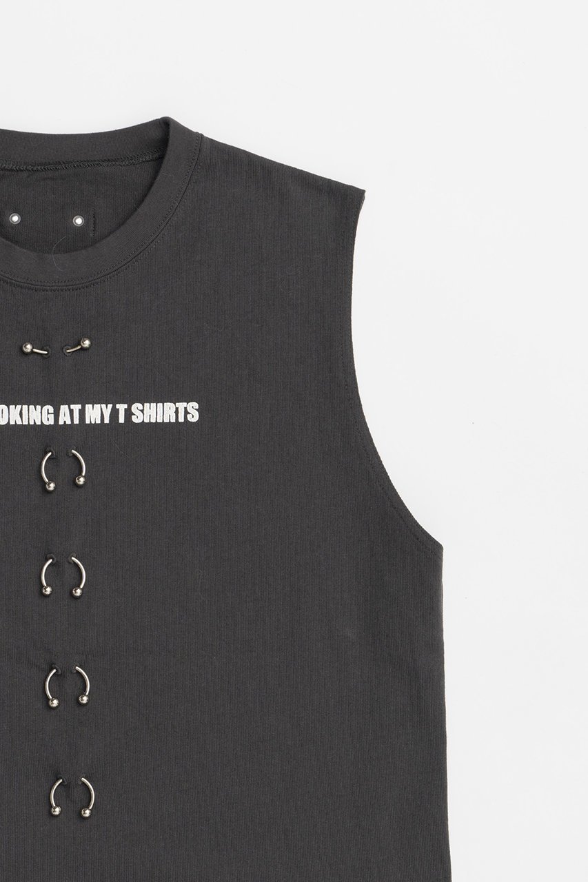 【プランク プロジェクト/PRANK PROJECT】のスタッズピアスロゴトップ/Studs Pierced Logo Top 人気、トレンドファッション・服の通販 founy(ファニー) 　ファッション　Fashion　レディースファッション　Fashion for Women　トップス・カットソー　Cut & Sew Tops　キャミソール&ノースリーブ　Camisoles & Sleeveless Tops　シャツ・ブラウス・オフィスカジュアル　Elegant Blouses & Button-Ups　ロングTシャツ・Tシャツ　Longline T-Shirts & Tees　カットソー・ベーシックTシャツ　Cut-and-Sewn Tops / Stretch Tees & Basics　キャミソール　Camisole, Spaghetti Strap Top　タンク　Tank Top, Sleeveless Top　ノースリーブ　Sleeveless, No-Sleeve　フィット　Fit, Slim Fit　フロント　Front, Front Design　ワイド　Wide, Wide Fit　ヴィンテージ　Vintage Style　other-4|ID: prp329100004079437 ipo3291000000032916641