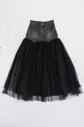 【プランク プロジェクト/PRANK PROJECT】のチュールコンビスカート / Tulle Combo Skirt 人気、トレンドファッション・服の通販 founy(ファニー) ファッション Fashion レディースファッション WOMEN スカート Skirt ロングスカート Long Skirt タフタ Taffeta ダメージ Damage チュール Tulle デニム Denim フレア Flare ロング Long NEW・新作・新着・新入荷 New Arrivals |ID:prp329100004079458