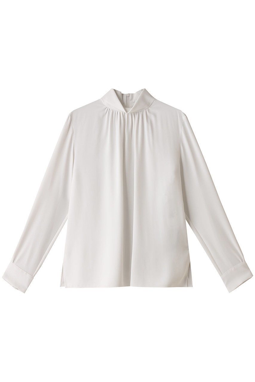 【ベイジ,/BEIGE,】のEVA(エバ)/ハイネックロングスリーブブラウス インテリア・キッズ・メンズ・レディースファッション・服の通販 founy(ファニー) 　ファッション　Fashion　レディースファッション　Fashion for Women　トップス・カットソー　Cut & Sew Tops　シャツ・ブラウス・オフィスカジュアル　Elegant Blouses & Button-Ups　とろみ　Fluid, Flowy Fabric　ギャザー　Gathered, Ruffled　シンプル　Simple, Minimal　ジョーゼット　Georgette, Semi-Sheer Fabric　ストレッチ　Stretch, Stretchy Fabric　スリーブ　Sleeve, Long Sleeve / Short Sleeve　ハイネック　High Neck, Mock Neck　ロング　Long, Long-Length　エレガント 上品　Elegant　White|ID: prp329100004084782 ipo3291000000035823177