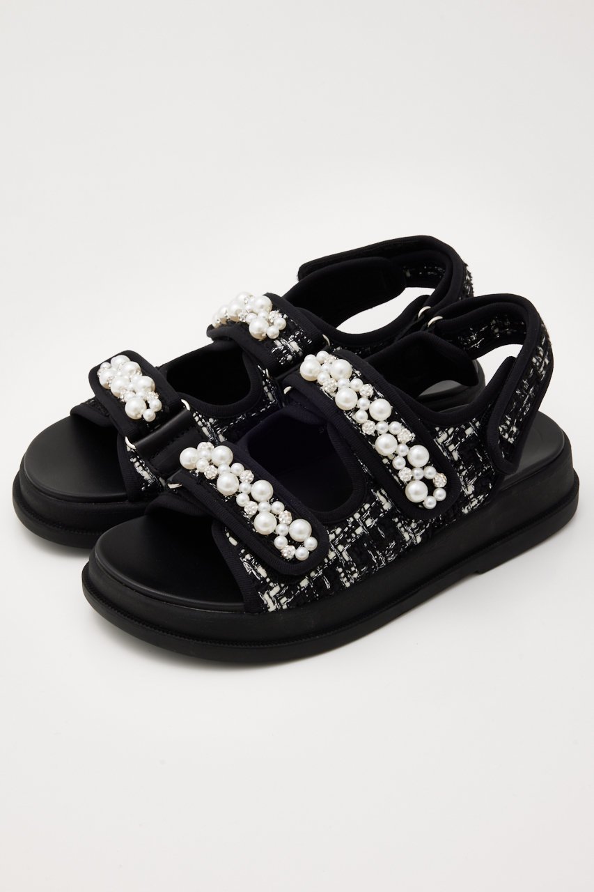 【スタッカート/STACCATO】のツイードパールWベルトウォームスポーツサンダル インテリア・キッズ・メンズ・レディースファッション・服の通販 founy(ファニー) 　ファッション　Fashion　レディースファッション　Fashion for Women　ベルト&ウエストマーク　Belts & Waist Accessories　スポーツウェア　Functional & Stylish Sportswear　サンダル&ミュール　Sandals & Mules　エレガント 上品　Elegant　サンダル　Sandals, Summer Shoes　ストーン　Stone, Gem-Like　ツイード　Twill, Twill Weave　パール　Pearl, Pearl Accent　人気　Popular, Best Seller　ブラック|ID: prp329100004084858 ipo3291000000035808298