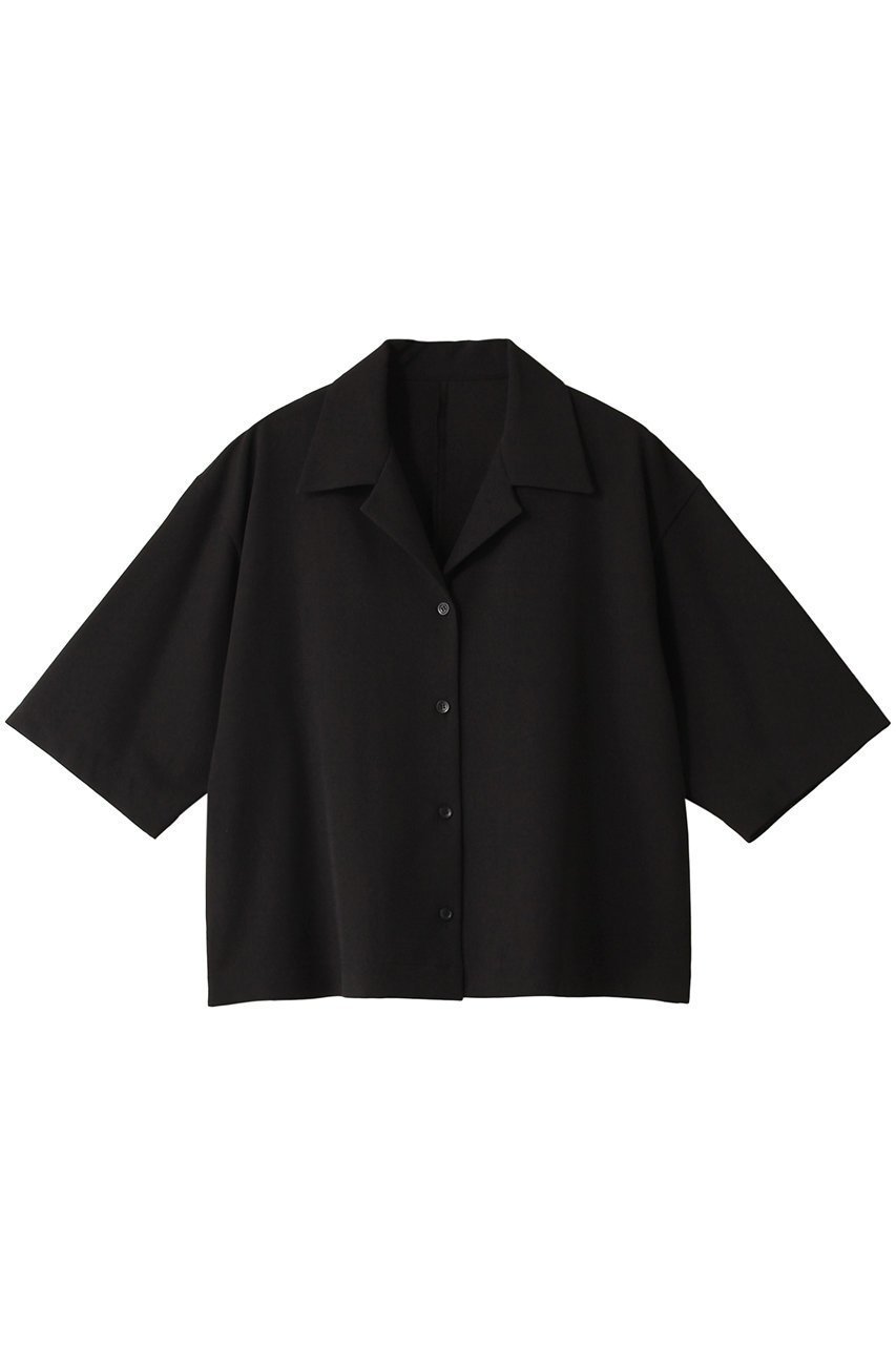 【リムアーク/RIM.ARK】のOpen collar half sleeve SH/シャツ インテリア・キッズ・メンズ・レディースファッション・服の通販 founy(ファニー) 　ファッション　Fashion　レディースファッション　Fashion for Women　トップス・カットソー　Cut & Sew Tops　シャツ・ブラウス・オフィスカジュアル　Elegant Blouses & Button-Ups　おすすめ　Recommended / Our Picks　コンパクト　Compact, Small Size　ショート　Short, Short Length　スリーブ　Sleeve, Long Sleeve / Short Sleeve　ツイル　Twist, Twisted Detail　ハーフ　Half, Half-Length　バランス　Balance, Style Balance　ブラック|ID: prp329100004084883 ipo3291000000036720157