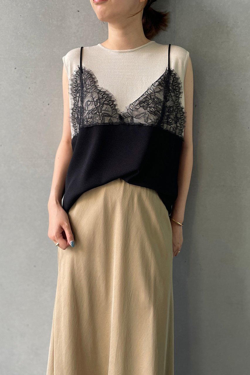【プルミエ アロンディスモン/1er Arrondissement】のレースレイヤードニットタンク 人気、トレンドファッション・服の通販 founy(ファニー) 　ファッション　Fashion　レディースファッション　WOMEN　トップス・カットソー　Tops/Tshirt　ニット　Knit Tops　プルオーバー　Pullover　キャミソール　Camisole　シンプル　Simple　ジャケット　Jacket　ドッキング　Docking　レース　Race　other-7|ID: prp329100004084968 ipo3291000000031420923