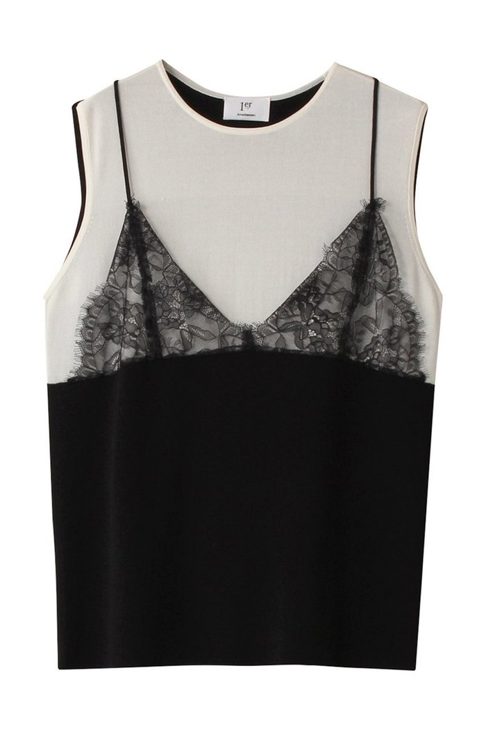 【プルミエ アロンディスモン/1er Arrondissement】のレースレイヤードニットタンク インテリア・キッズ・メンズ・レディースファッション・服の通販 founy(ファニー) https://founy.com/ ファッション Fashion レディースファッション Fashion for Women トップス・カットソー Cut & Sew Tops ニット Knit Tops & Sweaters カジュアルプルオーバー・ニットトップス Pullovers & Knit Tops / Casual Pullovers キャミソール Camisole, Spaghetti Strap Top シンプル Simple, Minimal ジャケット Jacket, Outerwear ドッキング Docking, Mixed Material レース Lace, Lace Fabric |ID: prp329100004084968 ipo3291000000036896559