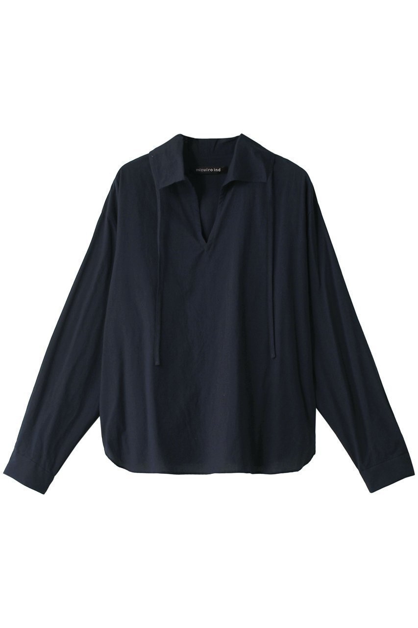 【ミズイロ インド/mizuiro ind】のskipper P/O shirt シャツ インテリア・キッズ・メンズ・レディースファッション・服の通販 founy(ファニー) 　ファッション　Fashion　レディースファッション　WOMEN　トップス・カットソー　Tops/Tshirt　シャツ/ブラウス　Shirts/Blouses　シンプル　Simple　スキッパー　Skipper　スリーブ　Sleeve　リボン　Ribbon　ロング　Long　navy|ID: prp329100004084977 ipo3291000000027638291