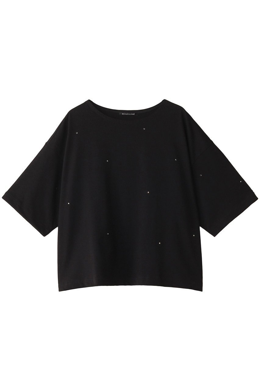 【ミズイロ インド/mizuiro ind】のboat neck P/O with bijou プルオーバー インテリア・キッズ・メンズ・レディースファッション・服の通販 founy(ファニー) 　ファッション　Fashion　レディースファッション　Fashion for Women　トップス・カットソー　Cut & Sew Tops　シャツ・ブラウス・オフィスカジュアル　Elegant Blouses & Button-Ups　ロングTシャツ・Tシャツ　Longline T-Shirts & Tees　カジュアルプルオーバー・ニットトップス　Pullovers & Knit Tops / Casual Pullovers　カットソー・ベーシックTシャツ　Cut-and-Sewn Tops / Stretch Tees & Basics　ショート　Short, Short Length　シンプル　Simple, Minimal　スリーブ　Sleeve, Long Sleeve / Short Sleeve　ドット　Polka Dot, Dot Pattern　ビジュー　Bijou, Jewel-like Accent　半袖　Short Sleeve, Half Sleeve　black|ID: prp329100004084980 ipo3291000000032898326