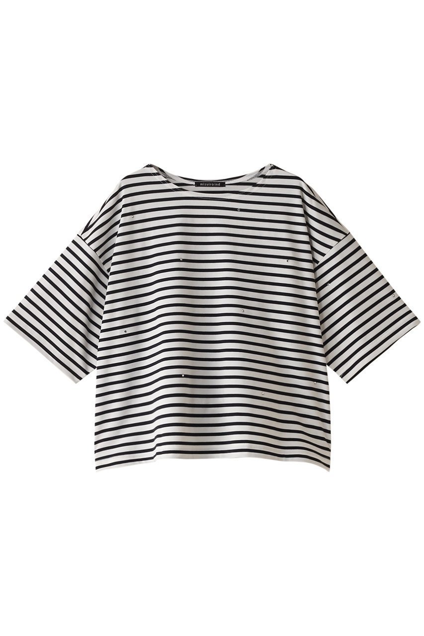 【ミズイロ インド/mizuiro ind】のboat neck P/O with bijou プルオーバー インテリア・キッズ・メンズ・レディースファッション・服の通販 founy(ファニー) 　ファッション　Fashion　レディースファッション　Fashion for Women　トップス・カットソー　Cut & Sew Tops　シャツ・ブラウス・オフィスカジュアル　Elegant Blouses & Button-Ups　ロングTシャツ・Tシャツ　Longline T-Shirts & Tees　カジュアルプルオーバー・ニットトップス　Pullovers & Knit Tops / Casual Pullovers　カットソー・ベーシックTシャツ　Cut-and-Sewn Tops / Stretch Tees & Basics　ショート　Short, Short Length　シンプル　Simple, Minimal　スリーブ　Sleeve, Long Sleeve / Short Sleeve　ドット　Polka Dot, Dot Pattern　ビジュー　Bijou, Jewel-like Accent　半袖　Short Sleeve, Half Sleeve　off whiteA|ID: prp329100004084980 ipo3291000000032898329