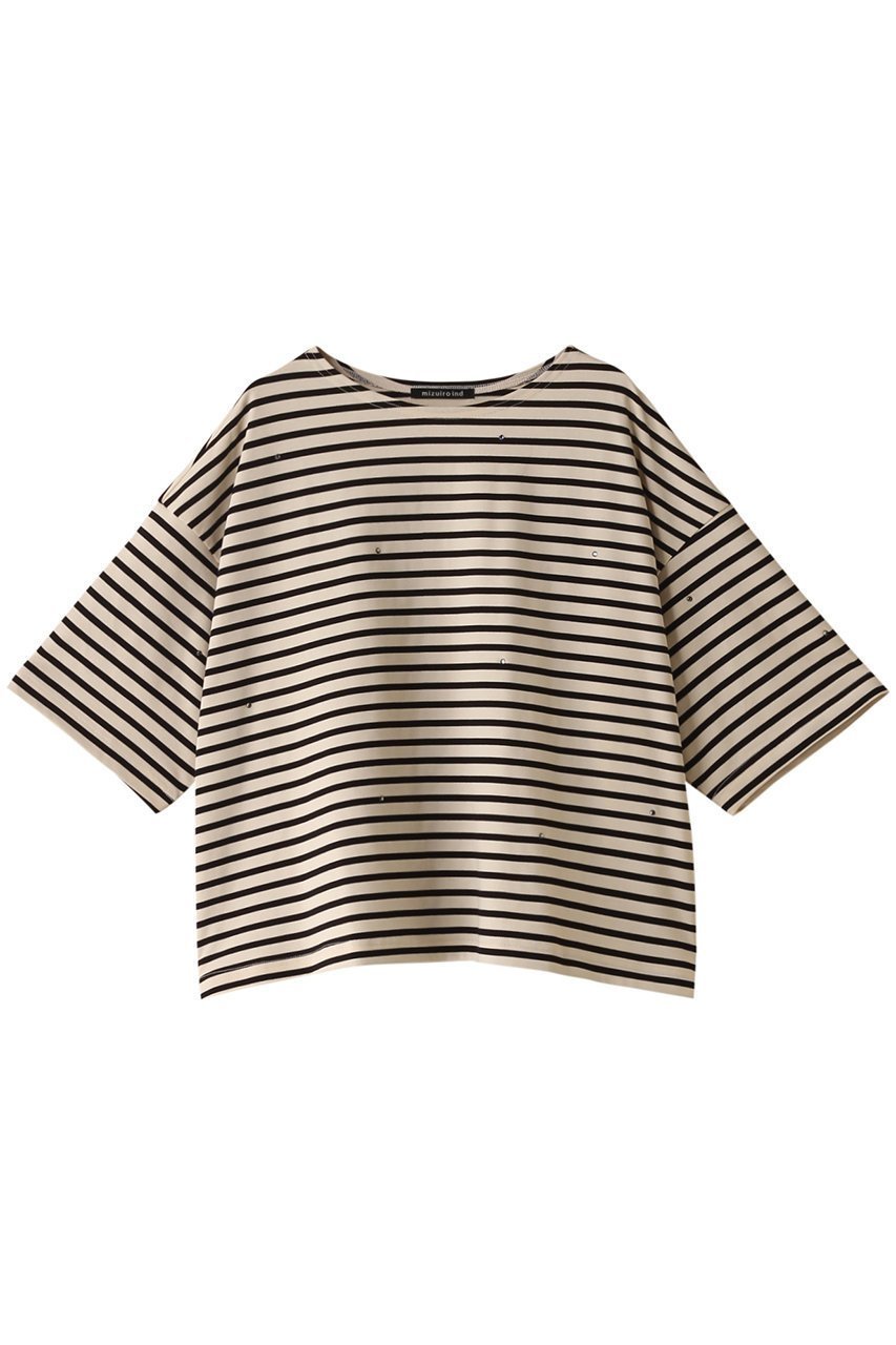 【ミズイロ インド/mizuiro ind】のboat neck P/O with bijou プルオーバー インテリア・キッズ・メンズ・レディースファッション・服の通販 founy(ファニー) 　ファッション　Fashion　レディースファッション　Fashion for Women　トップス・カットソー　Cut & Sew Tops　シャツ・ブラウス・オフィスカジュアル　Elegant Blouses & Button-Ups　ロングTシャツ・Tシャツ　Longline T-Shirts & Tees　カジュアルプルオーバー・ニットトップス　Pullovers & Knit Tops / Casual Pullovers　カットソー・ベーシックTシャツ　Cut-and-Sewn Tops / Stretch Tees & Basics　ショート　Short, Short Length　シンプル　Simple, Minimal　スリーブ　Sleeve, Long Sleeve / Short Sleeve　ドット　Polka Dot, Dot Pattern　ビジュー　Bijou, Jewel-like Accent　半袖　Short Sleeve, Half Sleeve　ivoryA|ID: prp329100004084980 ipo3291000000032898333