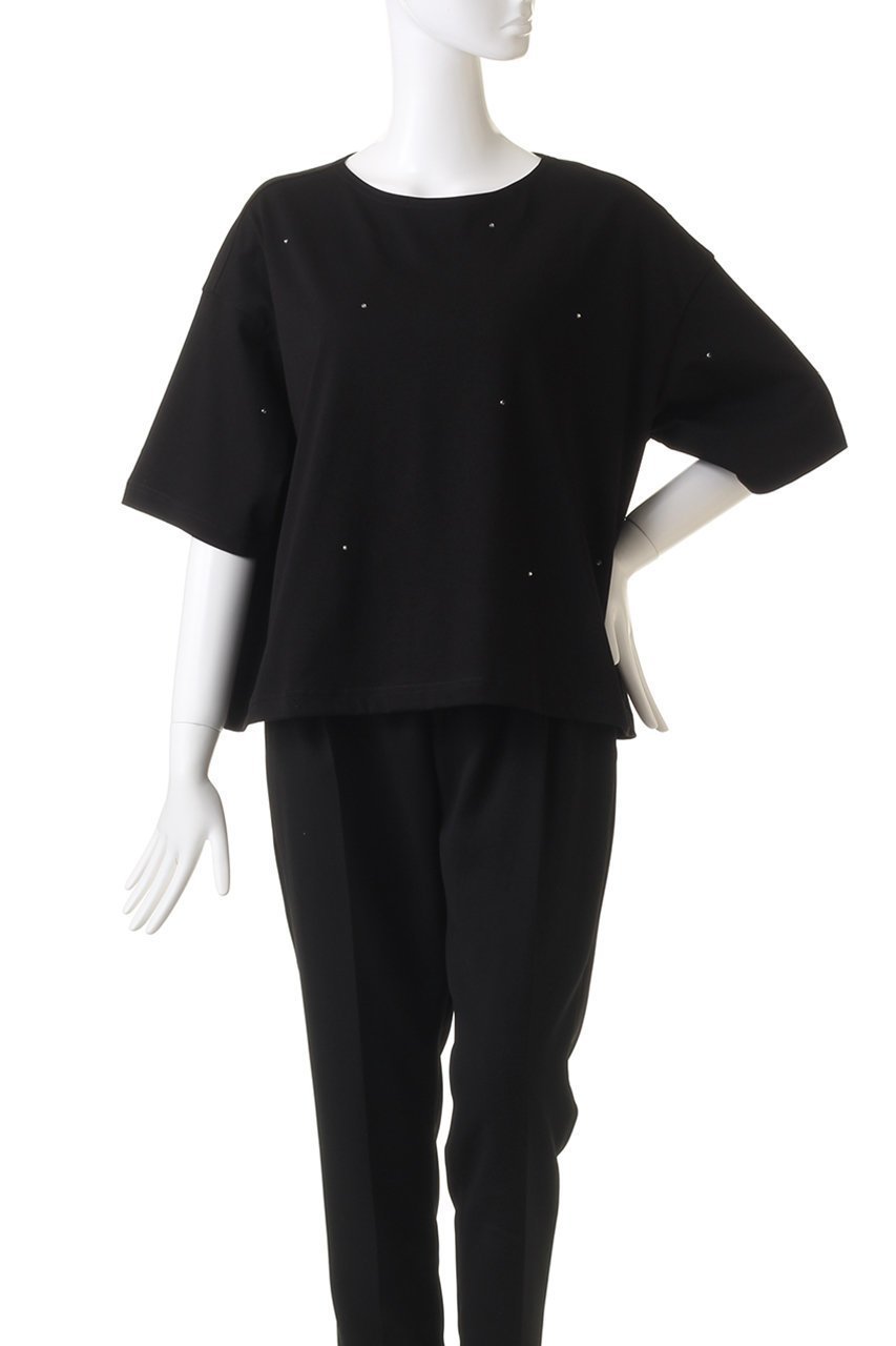 【ミズイロ インド/mizuiro ind】のboat neck P/O with bijou プルオーバー 人気、トレンドファッション・服の通販 founy(ファニー) 　ファッション　Fashion　レディースファッション　Fashion for Women　トップス・カットソー　Cut & Sew Tops　シャツ・ブラウス・オフィスカジュアル　Elegant Blouses & Button-Ups　ロングTシャツ・Tシャツ　Longline T-Shirts & Tees　カジュアルプルオーバー・ニットトップス　Pullovers & Knit Tops / Casual Pullovers　カットソー・ベーシックTシャツ　Cut-and-Sewn Tops / Stretch Tees & Basics　ショート　Short, Short Length　シンプル　Simple, Minimal　スリーブ　Sleeve, Long Sleeve / Short Sleeve　ドット　Polka Dot, Dot Pattern　ビジュー　Bijou, Jewel-like Accent　半袖　Short Sleeve, Half Sleeve　other-2|ID: prp329100004084980 ipo3291000000032898336