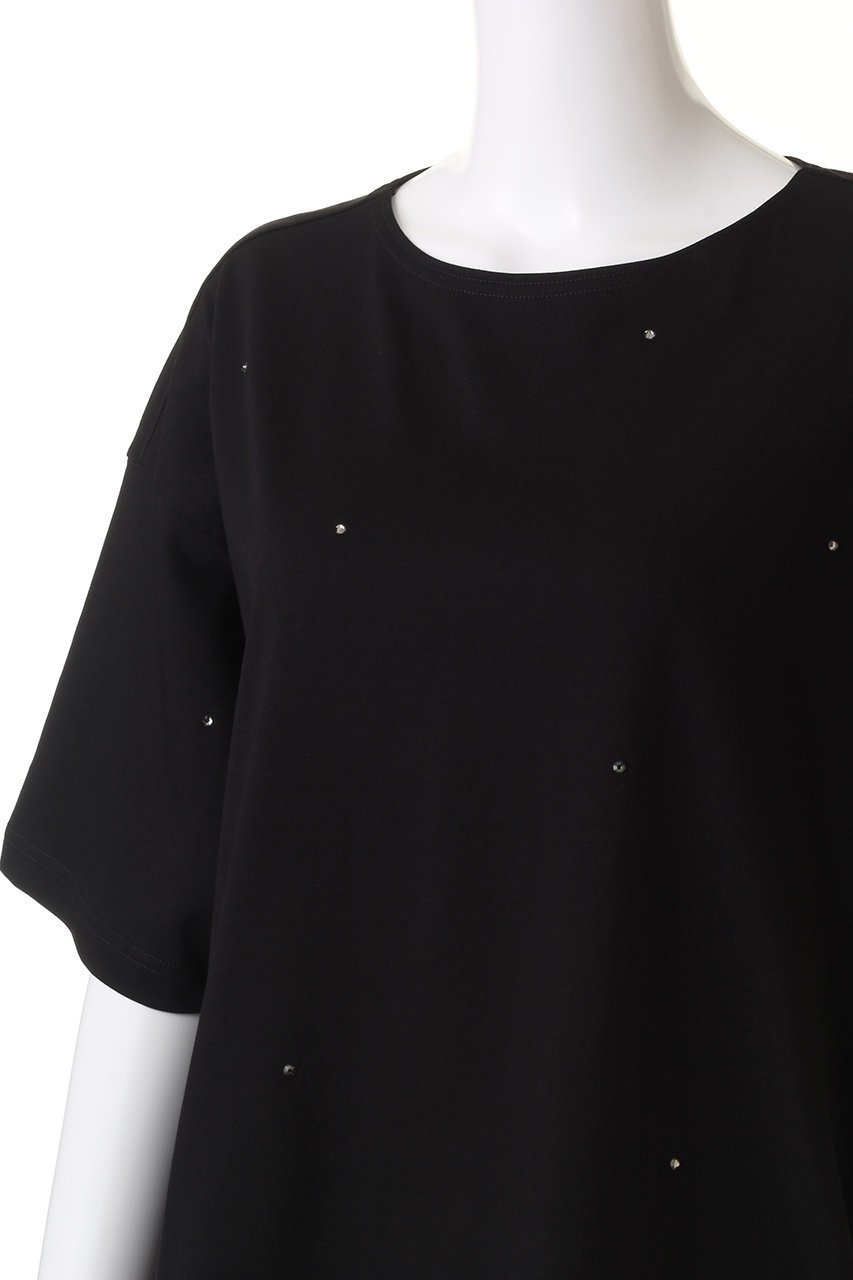 【ミズイロ インド/mizuiro ind】のboat neck P/O with bijou プルオーバー 人気、トレンドファッション・服の通販 founy(ファニー) 　ファッション　Fashion　レディースファッション　Fashion for Women　トップス・カットソー　Cut & Sew Tops　シャツ・ブラウス・オフィスカジュアル　Elegant Blouses & Button-Ups　ロングTシャツ・Tシャツ　Longline T-Shirts & Tees　カジュアルプルオーバー・ニットトップス　Pullovers & Knit Tops / Casual Pullovers　カットソー・ベーシックTシャツ　Cut-and-Sewn Tops / Stretch Tees & Basics　ショート　Short, Short Length　シンプル　Simple, Minimal　スリーブ　Sleeve, Long Sleeve / Short Sleeve　ドット　Polka Dot, Dot Pattern　ビジュー　Bijou, Jewel-like Accent　半袖　Short Sleeve, Half Sleeve　other-5|ID: prp329100004084980 ipo3291000000032898347