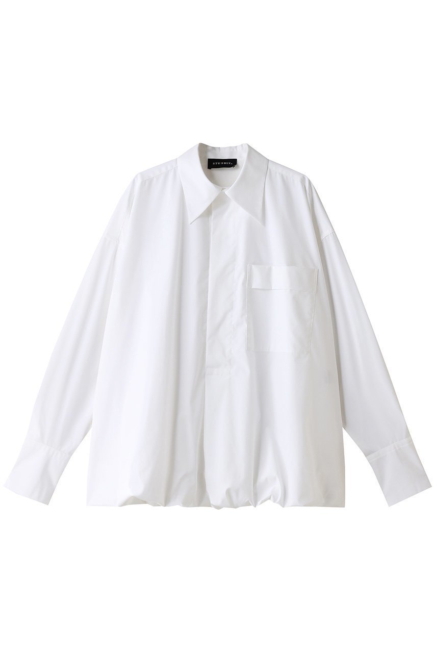 【ヒューエルミュージアム/hueLe Museum】の【STUMBLY】バルーンシルエットシャツ インテリア・キッズ・メンズ・レディースファッション・服の通販 founy(ファニー) 　ファッション　Fashion　レディースファッション　Fashion for Women　トップス・カットソー　Cut & Sew Tops　シャツ・ブラウス・オフィスカジュアル　Elegant Blouses & Button-Ups　ギャザー　Gathered, Ruffled　シンプル　Simple, Minimal　スリーブ　Sleeve, Long Sleeve / Short Sleeve　バルーン　Balloon, Balloon Silhouette　ファブリック　Fabric, Textile　フェミニン　Feminine, Girly　ロング　Long, Long-Length　ビジネス 仕事 通勤　Business / Work / Commuting　定番　Standard, Basic Item　ホワイト|ID: prp329100004086417 ipo3291000000035719941