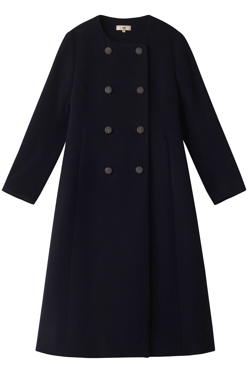 【エムダブリュー/MW】のSOFT WOOL ノーカラーダブルブレストコート インテリア・キッズ・メンズ・レディースファッション・服の通販 founy(ファニー) 　ファッション　Fashion　レディースファッション　Fashion for Women　アウター　Coat / Outerwear Collection　コート・ロングコート・ピーコート　Long Coats, Peacoats & More　シェイプ　Shape, Slim Fit　フレア　Flare, Flared　リュクス　Luxury, Elegant, High-End, Chic　ロング　Long, Long-Length　ダークネイビー|ID: prp329100004088152 ipo3291000000036517363