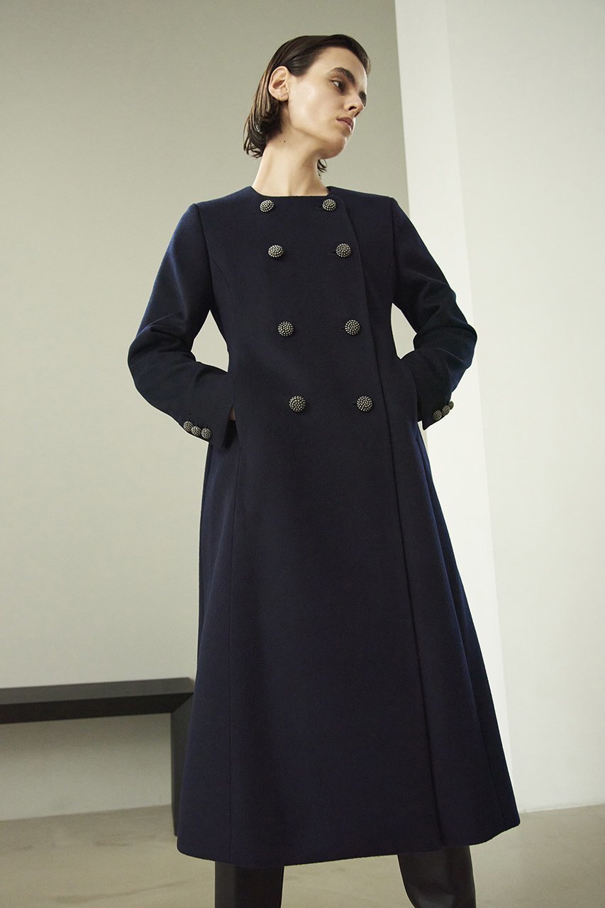 【エムダブリュー/MW】のSOFT WOOL ノーカラーダブルブレストコート 人気、トレンドファッション・服の通販 founy(ファニー) 　ファッション　Fashion　レディースファッション　Fashion for Women　アウター　Coat / Outerwear Collection　コート・ロングコート・ピーコート　Long Coats, Peacoats & More　シェイプ　Shape, Slim Fit　フレア　Flare, Flared　リュクス　Luxury, Elegant, High-End, Chic　ロング　Long, Long-Length　other-8|ID: prp329100004088152 ipo3291000000036639522