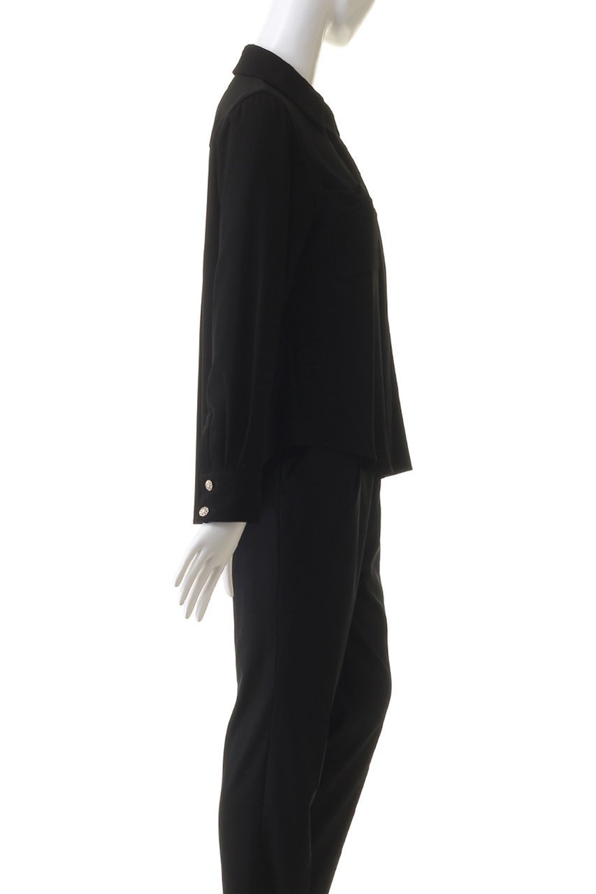 【エムダブリュー/MW】のバックサテン ダブルカラービジューボタンブラウス 人気、トレンドファッション・服の通販 founy(ファニー) 　ファッション　Fashion　レディースファッション　Fashion for Women　トップス・カットソー　Cut & Sew Tops　シャツ・ブラウス・オフィスカジュアル　Elegant Blouses & Button-Ups　バッグ　Bags　サテン　Satin, Glossy Fabric　シンプル　Simple, Minimal　スリーブ　Sleeve, Long Sleeve / Short Sleeve　ダブル　Double, Double-Breasted　ポケット　Pocket, Pocket Detail　リボン　Ribbon, Bow　ロング　Long, Long-Length　other-3|ID: prp329100004088153 ipo3291000000032890521