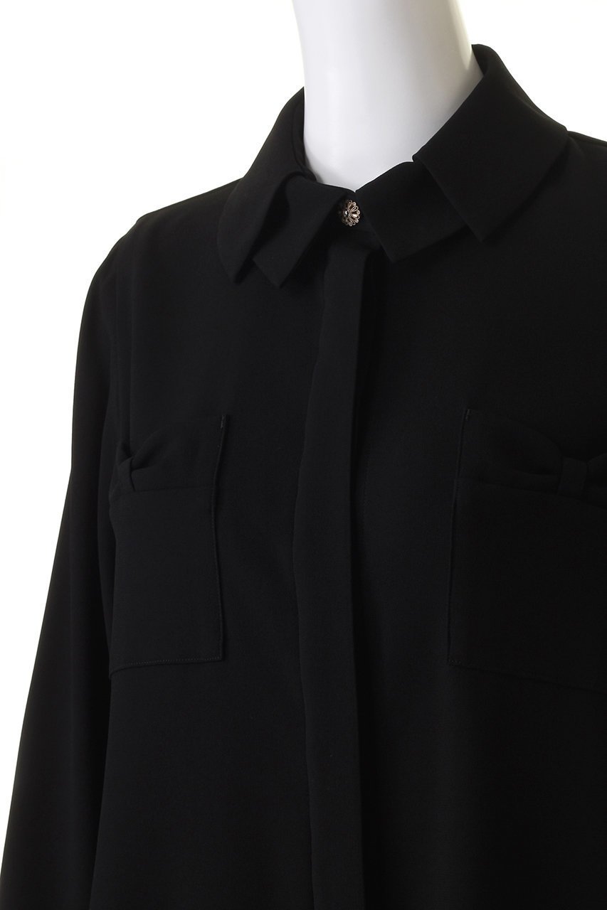 【エムダブリュー/MW】のバックサテン ダブルカラービジューボタンブラウス 人気、トレンドファッション・服の通販 founy(ファニー) 　ファッション　Fashion　レディースファッション　Fashion for Women　トップス・カットソー　Cut & Sew Tops　シャツ・ブラウス・オフィスカジュアル　Elegant Blouses & Button-Ups　バッグ　Bags　サテン　Satin, Glossy Fabric　シンプル　Simple, Minimal　スリーブ　Sleeve, Long Sleeve / Short Sleeve　ダブル　Double, Double-Breasted　ポケット　Pocket, Pocket Detail　リボン　Ribbon, Bow　ロング　Long, Long-Length　other-5|ID: prp329100004088153 ipo3291000000032890529