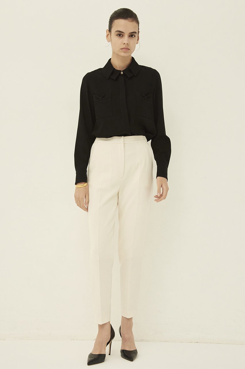 【エムダブリュー/MW】のバックサテン ダブルカラービジューボタンブラウス 人気、トレンドファッション・服の通販 founy(ファニー) 　ファッション　Fashion　レディースファッション　Fashion for Women　トップス・カットソー　Cut & Sew Tops　シャツ・ブラウス・オフィスカジュアル　Elegant Blouses & Button-Ups　バッグ　Bags　サテン　Satin, Glossy Fabric　シンプル　Simple, Minimal　スリーブ　Sleeve, Long Sleeve / Short Sleeve　ダブル　Double, Double-Breasted　ポケット　Pocket, Pocket Detail　リボン　Ribbon, Bow　ロング　Long, Long-Length　other-6|ID: prp329100004088153 ipo3291000000035488481