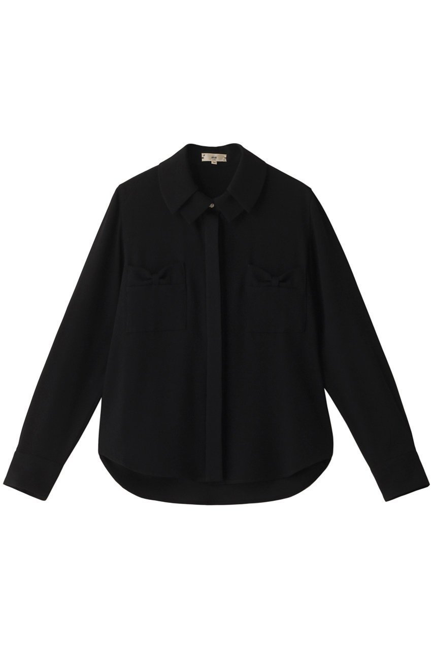 【エムダブリュー/MW】のバックサテン ダブルカラービジューボタンブラウス インテリア・キッズ・メンズ・レディースファッション・服の通販 founy(ファニー) ファッション Fashion レディースファッション Fashion for Women トップス・カットソー Cut & Sew Tops シャツ・ブラウス・オフィスカジュアル Elegant Blouses & Button-Ups バッグ Bags サテン Satin, Glossy Fabric シンプル Simple, Minimal スリーブ Sleeve, Long Sleeve / Short Sleeve ダブル Double, Double-Breasted ポケット Pocket, Pocket Detail リボン Ribbon, Bow ロング Long, Long-Length ブラック|ID: prp329100004088153 ipo3291000000036399165