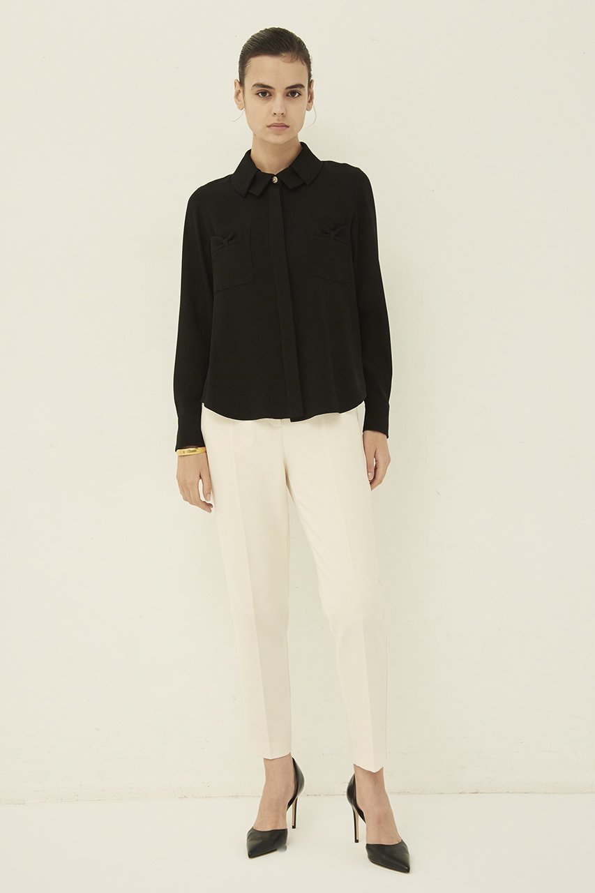 【エムダブリュー/MW】のバックサテン ダブルカラービジューボタンブラウス 人気、トレンドファッション・服の通販 founy(ファニー) ファッション Fashion レディースファッション Fashion for Women トップス・カットソー Cut & Sew Tops シャツ・ブラウス・オフィスカジュアル Elegant Blouses & Button-Ups バッグ Bags サテン Satin, Glossy Fabric シンプル Simple, Minimal スリーブ Sleeve, Long Sleeve / Short Sleeve ダブル Double, Double-Breasted ポケット Pocket, Pocket Detail リボン Ribbon, Bow ロング Long, Long-Length other-7|ID: prp329100004088153 ipo3291000000036399171