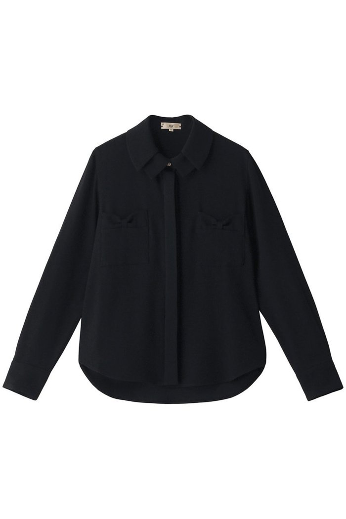 【エムダブリュー/MW】のバックサテン ダブルカラービジューボタンブラウス インテリア・キッズ・メンズ・レディースファッション・服の通販 founy(ファニー) https://founy.com/ ファッション Fashion レディースファッション Fashion for Women トップス・カットソー Cut & Sew Tops シャツ・ブラウス・オフィスカジュアル Elegant Blouses & Button-Ups バッグ Bags サテン Satin, Glossy Fabric シンプル Simple, Minimal スリーブ Sleeve, Long Sleeve / Short Sleeve ダブル Double, Double-Breasted ポケット Pocket, Pocket Detail リボン Ribbon, Bow ロング Long, Long-Length |ID: prp329100004088153 ipo3291000000036841648