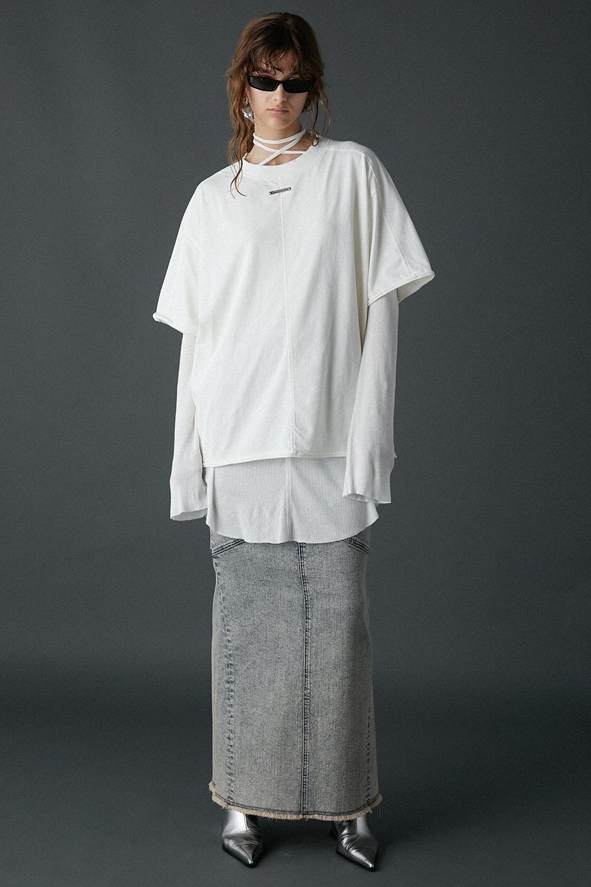 【プランク プロジェクト/PRANK PROJECT】のシアーテレコレイヤーオーバートップ / Sheer Teleco Layer Over Top 人気、トレンドファッション・服の通販 founy(ファニー) 　ファッション　Fashion　レディースファッション　Fashion for Women　トップス・カットソー　Cut & Sew Tops　シャツ・ブラウス・オフィスカジュアル　Elegant Blouses & Button-Ups　ロングTシャツ・Tシャツ　Longline T-Shirts & Tees　カットソー・ベーシックTシャツ　Cut-and-Sewn Tops / Stretch Tees & Basics　おすすめ　Recommended / Our Picks　インナー　Innerwear　スリーブ　Sleeve, Long Sleeve / Short Sleeve　チュニック　Tunic, Long Top　ツイル　Twist, Twisted Detail　テレコ　Ribbed, Rib Stitch　フロント　Front, Front Design　ロング　Long, Long-Length　ヴィンテージ　Vintage Style　半袖　Short Sleeve, Half Sleeve　長袖　Long Sleeve, Full Sleeve　other-7|ID: prp329100004089861 ipo3291000000032912420