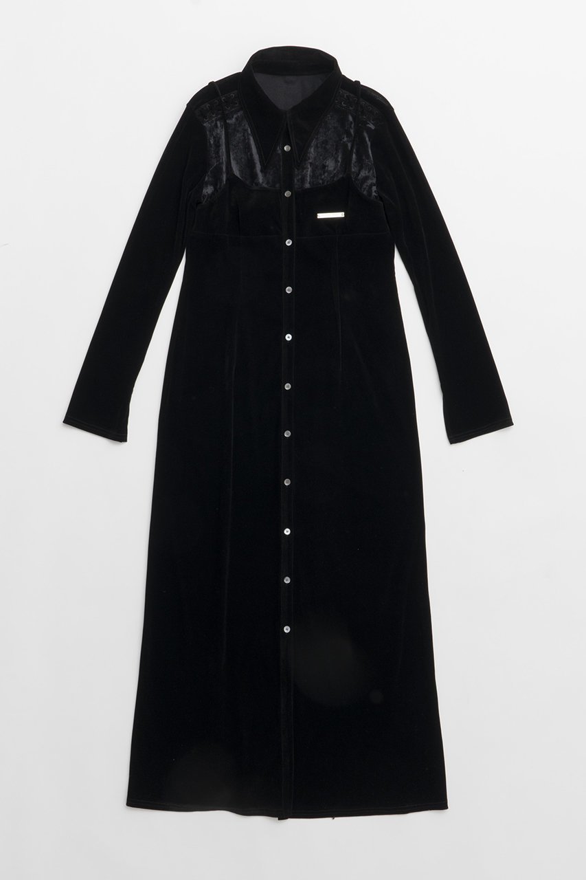 【プランク プロジェクト/PRANK PROJECT】のベロアコンビシャツワンピース / Velour Combi Shirt Dress インテリア・キッズ・メンズ・レディースファッション・服の通販 founy(ファニー) 　ファッション　Fashion　レディースファッション　Fashion for Women　ワンピース　Dresses　フォーマル・パーティードレス・結婚式用ドレス　Elegant & Casual Dresses　シャツワンピース / 1枚で着映えコーデ　Shirt Dresses　チュニック　Tunic Tops & Dresses　チュニック　Tunic, Long Top　ベロア　Velour, Soft Velvet　マキシ　Maxi, Full Length　メッシュ　Mesh, Net Fabric　レース　Lace, Lace Fabric　ロング　Long, Long-Length　羽織　Haori, Light Jacket　BLK(ブラック)|ID: prp329100004089905 ipo3291000000032892876