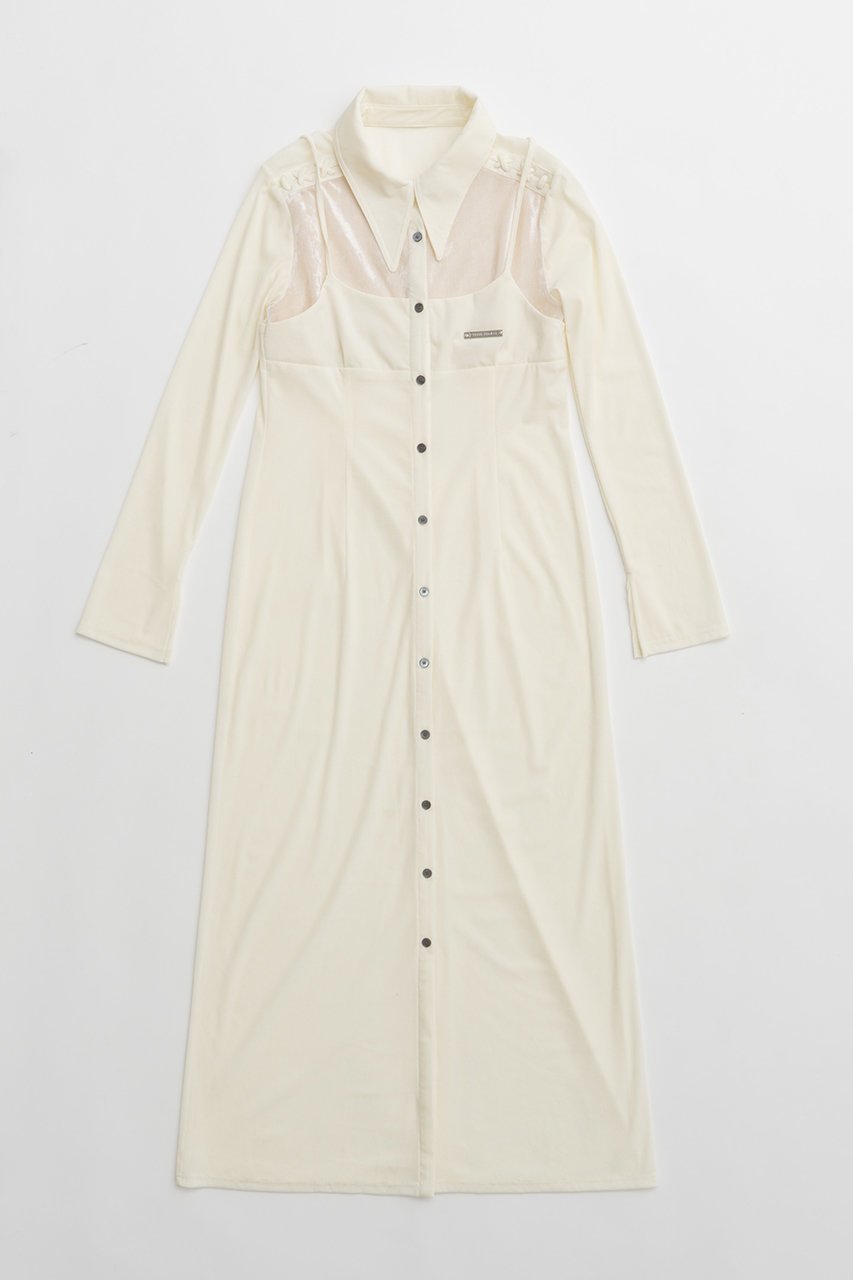 【プランク プロジェクト/PRANK PROJECT】のベロアコンビシャツワンピース / Velour Combi Shirt Dress インテリア・キッズ・メンズ・レディースファッション・服の通販 founy(ファニー) 　ファッション　Fashion　レディースファッション　Fashion for Women　ワンピース　Dresses　フォーマル・パーティードレス・結婚式用ドレス　Elegant & Casual Dresses　シャツワンピース / 1枚で着映えコーデ　Shirt Dresses　チュニック　Tunic Tops & Dresses　チュニック　Tunic, Long Top　ベロア　Velour, Soft Velvet　マキシ　Maxi, Full Length　メッシュ　Mesh, Net Fabric　レース　Lace, Lace Fabric　ロング　Long, Long-Length　羽織　Haori, Light Jacket　WHT(ホワイト)|ID: prp329100004089905 ipo3291000000032892881