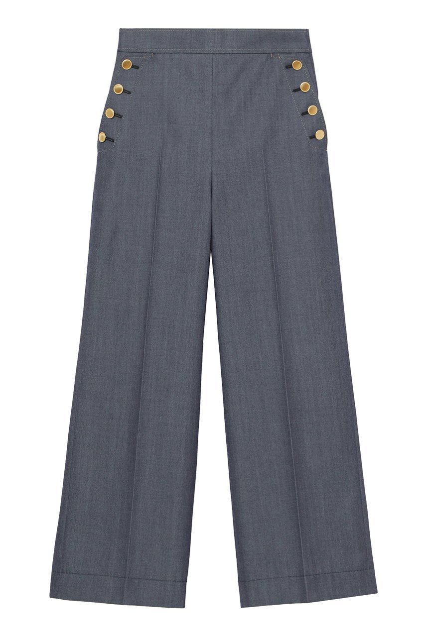 【アナイ/ANAYI】のウールデニムライクマリンパンツ インテリア・キッズ・メンズ・レディースファッション・服の通販 founy(ファニー) 　ファッション　Fashion　レディースファッション　Fashion for Women　パンツ　Pants & Trousers　シャンブレー　Chambray, Denim-Like Fabric　ツイル　Twist, Twisted Detail　デニム　Denim, Jeans Material　ポケット　Pocket, Pocket Detail　ワイド　Wide, Wide Fit　再入荷　Restock / Back in Stock　ブルー|ID: prp329100004092539 ipo3291000000035052362