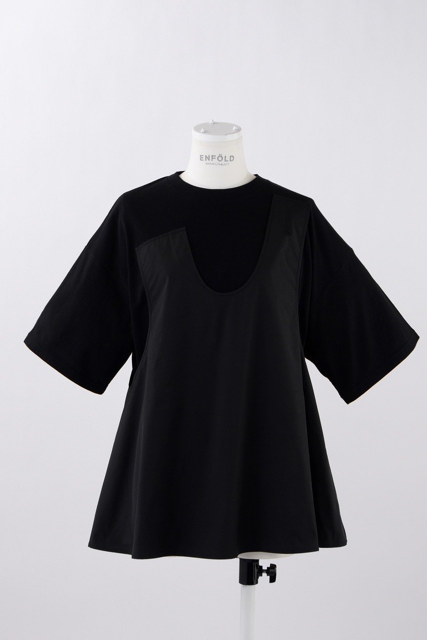 【エンフォルド/ENFOLD】のソフト天竺 Combi フレアT/SH Tシャツ インテリア・キッズ・メンズ・レディースファッション・服の通販 founy(ファニー) 　ファッション　Fashion　レディースファッション　Fashion for Women　トップス・カットソー　Cut & Sew Tops　シャツ・ブラウス・オフィスカジュアル　Elegant Blouses & Button-Ups　ロングTシャツ・Tシャツ　Longline T-Shirts & Tees　カットソー・ベーシックTシャツ　Cut-and-Sewn Tops / Stretch Tees & Basics　カットソー　Cut and Sewn Top　ショート　Short, Short Length　ストレッチ　Stretch, Stretchy Fabric　スリーブ　Sleeve, Long Sleeve / Short Sleeve　セットアップ　Set-Up, Coordinated Outfit　タフタ　Taffeta, Structured Fabric　ドッキング　Docking, Mixed Material　フレア　Flare, Flared　ブラック|ID: prp329100004093562 ipo3291000000036665075