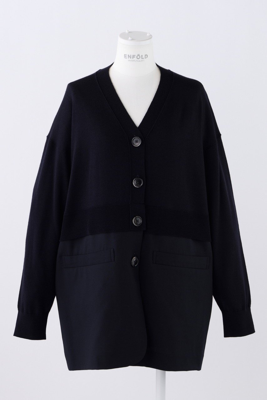 【エンフォルド/ENFOLD】のJKレイヤードカーディガン インテリア・キッズ・メンズ・レディースファッション・服の通販 founy(ファニー) 　ファッション　Fashion　レディースファッション　Fashion for Women　トップス・カットソー　Cut & Sew Tops　ニット　Knit Tops & Sweaters　カーディガン・羽織り　Layered Style Cardigans　おすすめ　Recommended / Our Picks　カーディガン　Cardigan, Knitwear　ジャケット　Jacket, Outerwear　ドッキング　Docking, Mixed Material　フェミニン　Feminine, Girly　マニッシュ　Mannish, Boyish　ダークネイビー|ID: prp329100004093565 ipo3291000000036098496