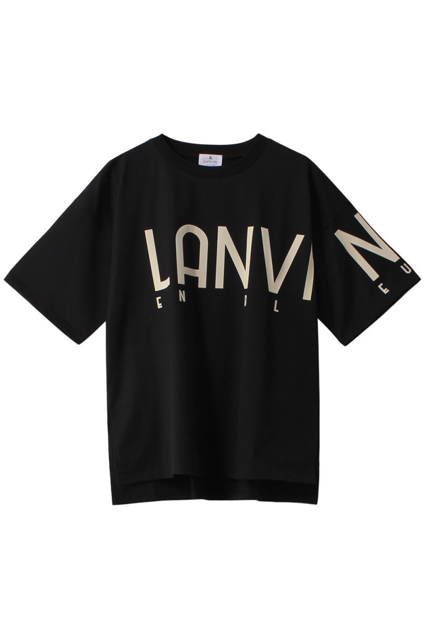 【ランバン オン ブルー/LANVIN en Bleu】のフロッキーロゴプリントTシャツ インテリア・キッズ・メンズ・レディースファッション・服の通販 founy(ファニー) 　ファッション　Fashion　レディースファッション　WOMEN　トップス・カットソー　Tops/Tshirt　シャツ/ブラウス　Shirts/Blouses　ロング / Tシャツ　T-Shirts　カットソー　Cut and Sewn　ショート　Short　ジャケット　Jacket　スリーブ　Sleeve　ハーフ　Half　プリント　Print　ベーシック　Basic　ロング　Long　ブラック|ID: prp329100004093632 ipo3291000000027745989