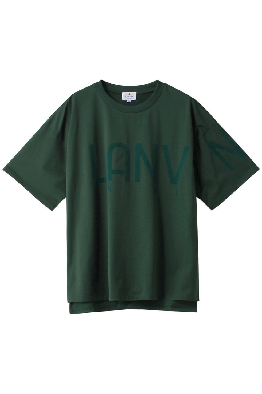 【ランバン オン ブルー/LANVIN en Bleu】のフロッキーロゴプリントTシャツ インテリア・キッズ・メンズ・レディースファッション・服の通販 founy(ファニー) 　ファッション　Fashion　レディースファッション　WOMEN　トップス・カットソー　Tops/Tshirt　シャツ/ブラウス　Shirts/Blouses　ロング / Tシャツ　T-Shirts　カットソー　Cut and Sewn　ショート　Short　ジャケット　Jacket　スリーブ　Sleeve　ハーフ　Half　プリント　Print　ベーシック　Basic　ロング　Long　グリーン|ID: prp329100004093632 ipo3291000000027745990