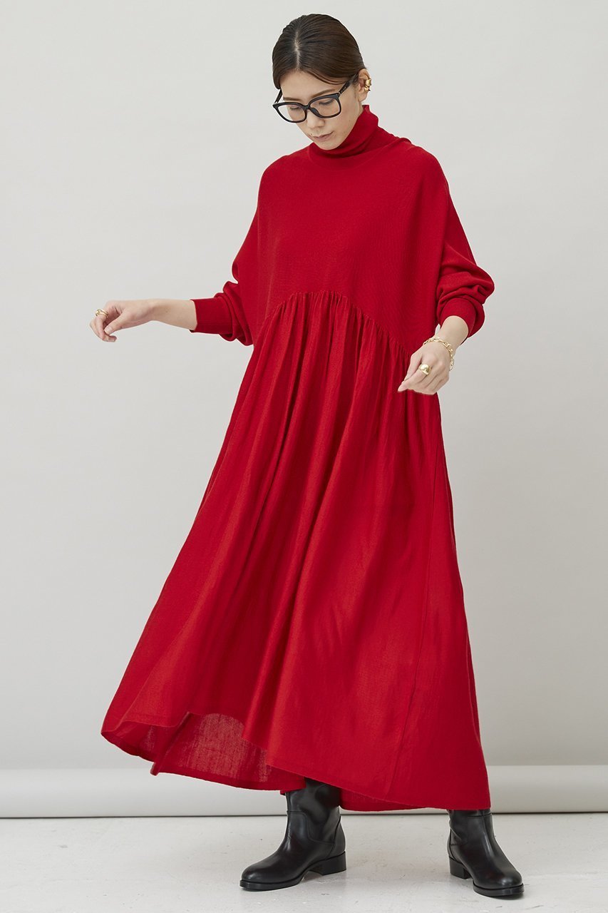 【カレンソロジー/Curensology】のウールハイネックギャザーワンピース インテリア・キッズ・メンズ・レディースファッション・服の通販 founy(ファニー) 　ファッション　Fashion　レディースファッション　Fashion for Women　ワンピース　Dresses　チュニック　Tunic Tops & Dresses　なめらか　Smooth, Silky Texture　ギャザー　Gathered, Ruffled　チュニック　Tunic, Long Top　ロング　Long, Long-Length　再入荷　Restock / Back in Stock　冬　Winter / This Winter　定番　Standard, Basic Item　レッド|ID: prp329100004093668 ipo3291000000033541289