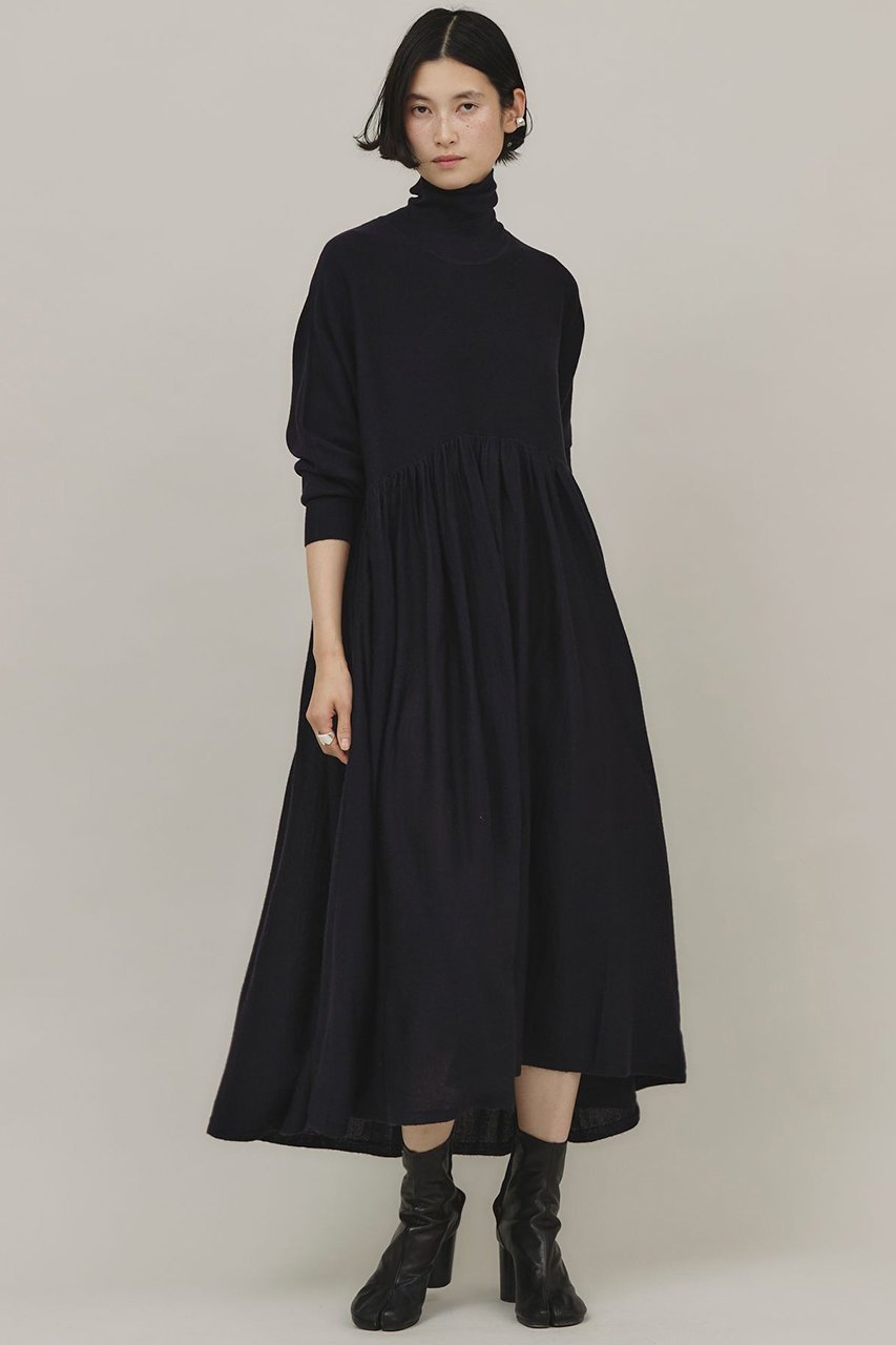 【カレンソロジー/Curensology】のウールハイネックギャザーワンピース インテリア・キッズ・メンズ・レディースファッション・服の通販 founy(ファニー) 　ファッション　Fashion　レディースファッション　Fashion for Women　ワンピース　Dresses　チュニック　Tunic Tops & Dresses　なめらか　Smooth, Silky Texture　ギャザー　Gathered, Ruffled　チュニック　Tunic, Long Top　ロング　Long, Long-Length　再入荷　Restock / Back in Stock　冬　Winter / This Winter　定番　Standard, Basic Item　ネイビー|ID: prp329100004093668 ipo3291000000033541290