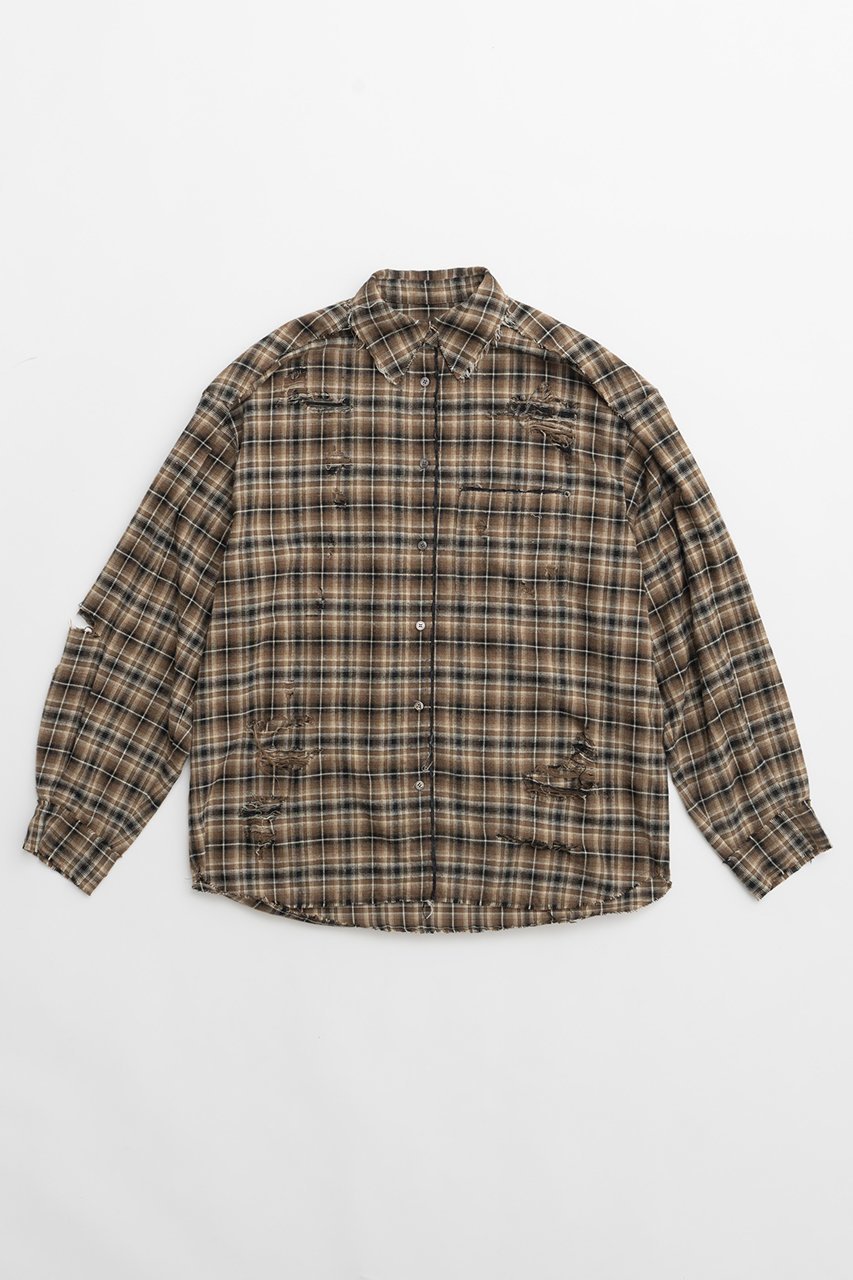 【プランク プロジェクト/PRANK PROJECT】のダメージチェックシャツDamaged Check Shirt インテリア・キッズ・メンズ・レディースファッション・服の通販 founy(ファニー) ファッション Fashion レディースファッション Fashion for Women トップス・カットソー Cut & Sew Tops シャツ・ブラウス・オフィスカジュアル Elegant Blouses & Button-Ups カフス Cuff Design スリーブ Sleeve, Long Sleeve / Short Sleeve ダメージ Distressed, Destroyed チェック Check, Plaid, Tartan ハンド Hand, Handmade ポケット Pocket, Pocket Detail ロング Long, Long-Length BRN(ブラウン)|ID: prp329100004096651 ipo3291000000035719851