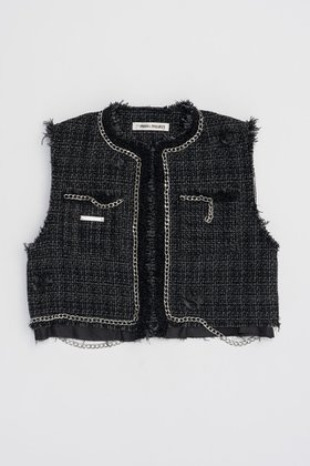 【プランク プロジェクト/PRANK PROJECT】のクロップドツイードベスト / Cropped Tweed Vest 人気、トレンドファッション・服の通販 founy(ファニー) ファッション Fashion レディースファッション WOMEN アウター Coat Outerwear ジャケット Jackets おすすめ Recommend クラシカル Classical ジャケット Jacket ダメージ Damage チェック Check チェーン Chain ツイード Tweed ベスト Vest |ID:prp329100004096653