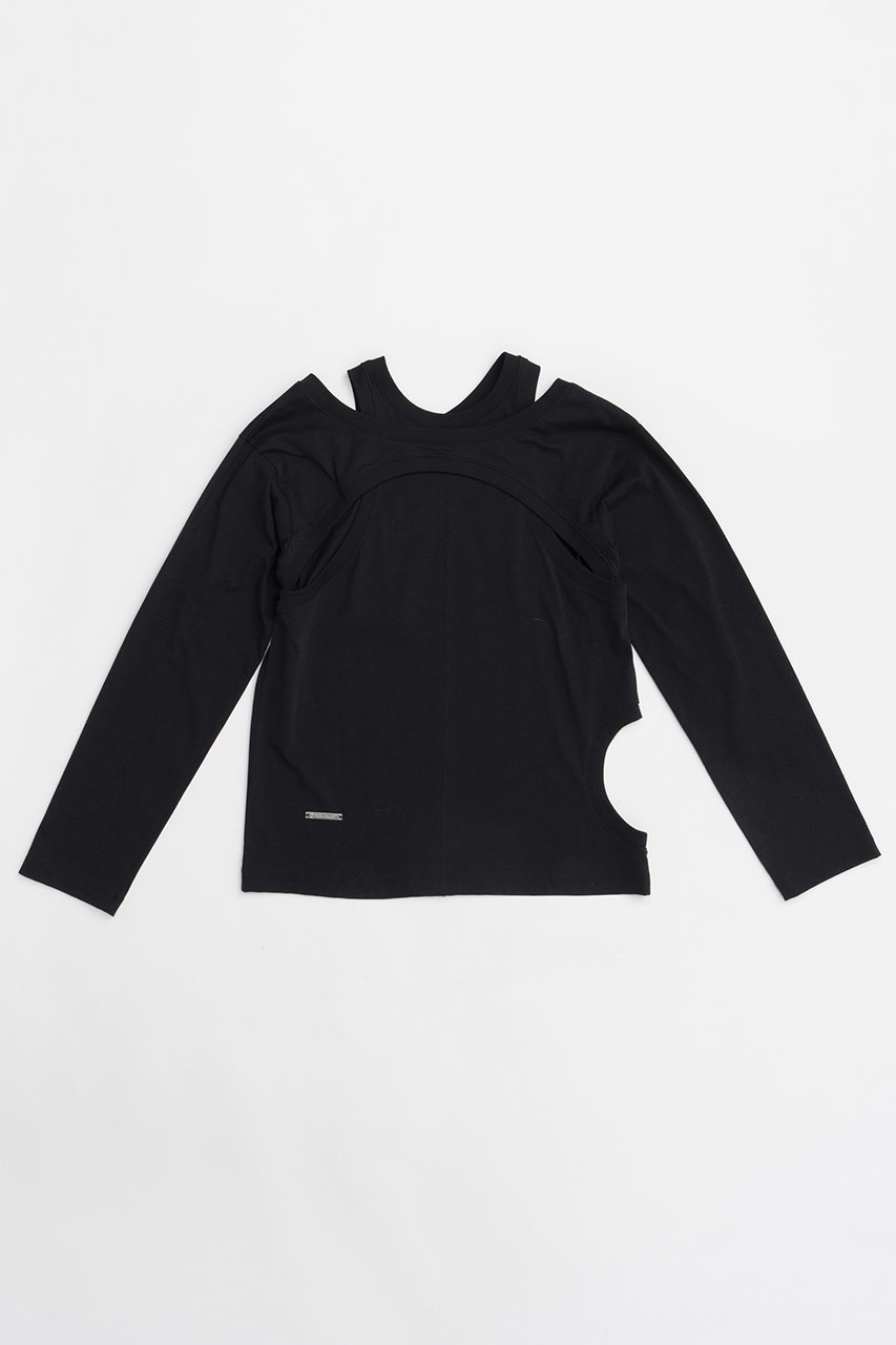 【プランク プロジェクト/PRANK PROJECT】の2WAYカットアウトトップ / 2WAY Cut Out Top インテリア・キッズ・メンズ・レディースファッション・服の通販 founy(ファニー) 　ファッション　Fashion　レディースファッション　Fashion for Women　トップス・カットソー　Cut & Sew Tops　シャツ・ブラウス・オフィスカジュアル　Elegant Blouses & Button-Ups　ロングTシャツ・Tシャツ　Longline T-Shirts & Tees　カットソー・ベーシックTシャツ　Cut-and-Sewn Tops / Stretch Tees & Basics　カットソー　Cut and Sewn Top　スリーブ　Sleeve, Long Sleeve / Short Sleeve　ロング　Long, Long-Length　BLK(ブラック)|ID: prp329100004096665 ipo3291000000032913577