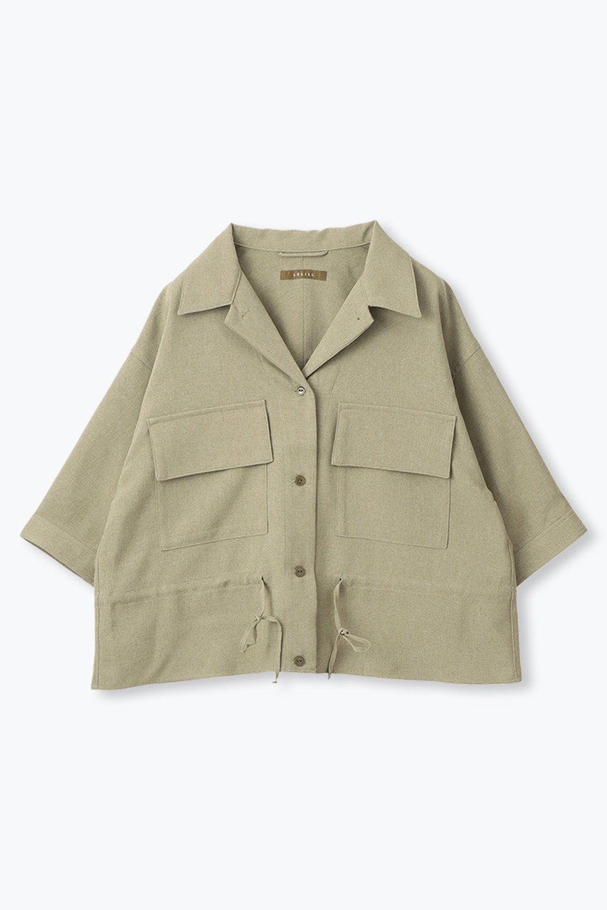【レリル/lelill】のオープンカラーミリタリーシャツ 人気、トレンドファッション・服の通販 founy(ファニー) 　ファッション　Fashion　レディースファッション　Fashion for Women　トップス・カットソー　Cut & Sew Tops　シャツ・ブラウス・オフィスカジュアル　Elegant Blouses & Button-Ups　ショート　Short, Short Length　スリーブ　Sleeve, Long Sleeve / Short Sleeve　ドローコード　Drawcord, Drawstring Cord　ミリタリー　Military, Army Style　ワイド　Wide, Wide Fit　 other-1|ID: prp329100004098426 ipo3291000000032695157
