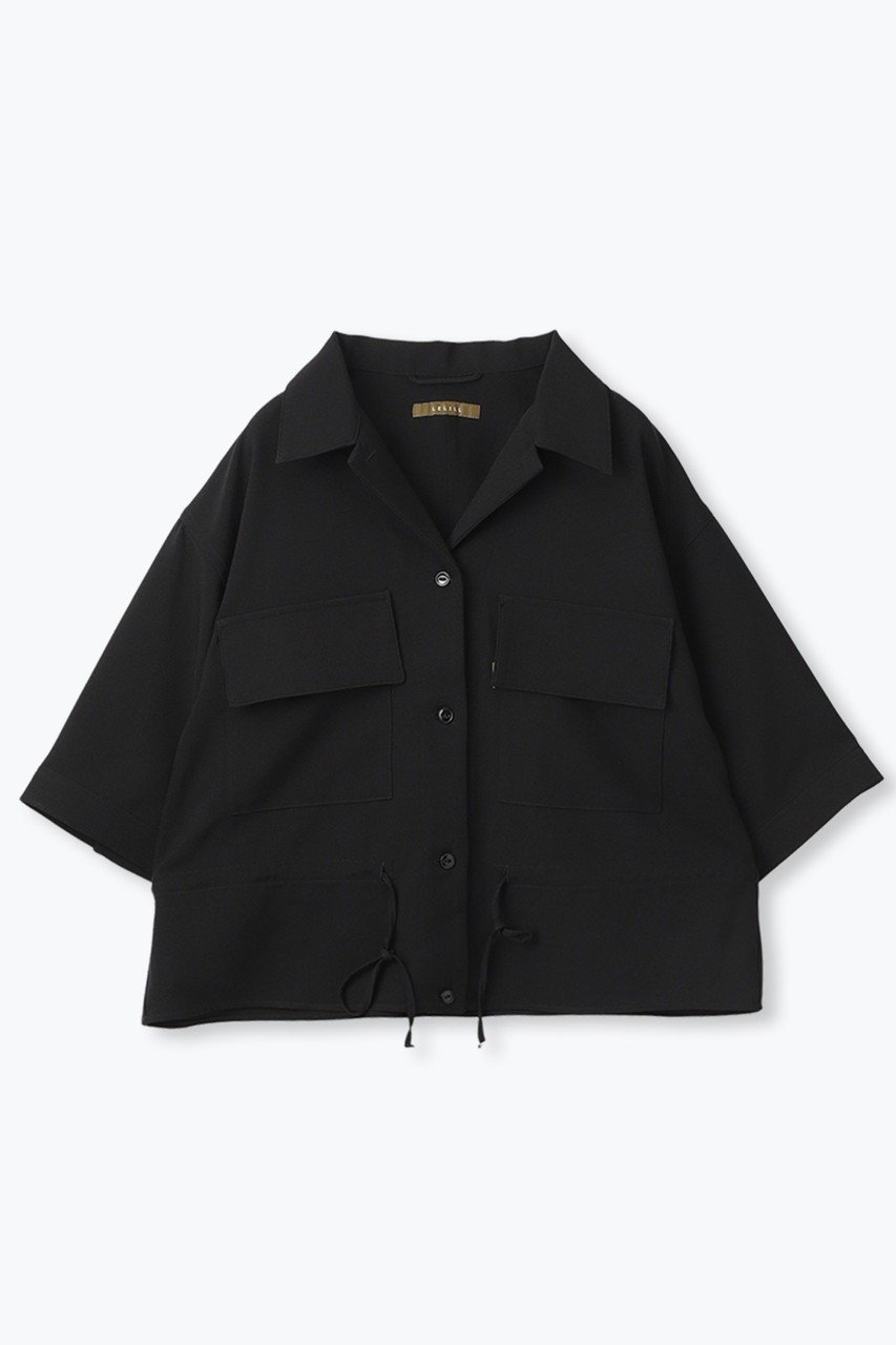 【レリル/lelill】のオープンカラーミリタリーシャツ インテリア・キッズ・メンズ・レディースファッション・服の通販 founy(ファニー) 　ファッション　Fashion　レディースファッション　Fashion for Women　トップス・カットソー　Cut & Sew Tops　シャツ・ブラウス・オフィスカジュアル　Elegant Blouses & Button-Ups　ショート　Short, Short Length　スリーブ　Sleeve, Long Sleeve / Short Sleeve　ドローコード　Drawcord, Drawstring Cord　ミリタリー　Military, Army Style　ワイド　Wide, Wide Fit　ブラック|ID: prp329100004098426 ipo3291000000032695159
