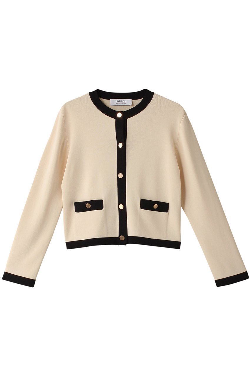 【アルアバイル/allureville】の【Loulou Willoughby】バイカラーコンパクトカーディガン A インテリア・キッズ・メンズ・レディースファッション・服の通販 founy(ファニー) 　ファッション　Fashion　レディースファッション　Fashion for Women　トップス・カットソー　Cut & Sew Tops　ニット　Knit Tops & Sweaters　カーディガン・羽織り　Layered Style Cardigans　カーディガン　Cardigan, Knitwear　コンパクト　Compact, Small Size　バランス　Balance, Style Balance　フロント　Front, Front Design　ボトム　Bottoms, Lower Wear　ベージュ系|ID: prp329100004099783 ipo3291000000036098616