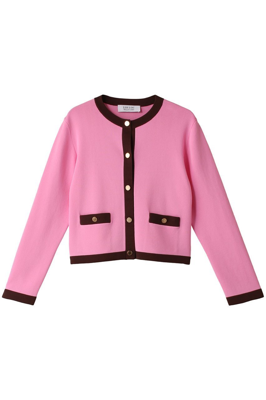 【アルアバイル/allureville】の【Loulou Willoughby】バイカラーコンパクトカーディガン A インテリア・キッズ・メンズ・レディースファッション・服の通販 founy(ファニー) 　ファッション　Fashion　レディースファッション　Fashion for Women　トップス・カットソー　Cut & Sew Tops　ニット　Knit Tops & Sweaters　カーディガン・羽織り　Layered Style Cardigans　カーディガン　Cardigan, Knitwear　コンパクト　Compact, Small Size　バランス　Balance, Style Balance　フロント　Front, Front Design　ボトム　Bottoms, Lower Wear　ピンク|ID: prp329100004099783 ipo3291000000036098617