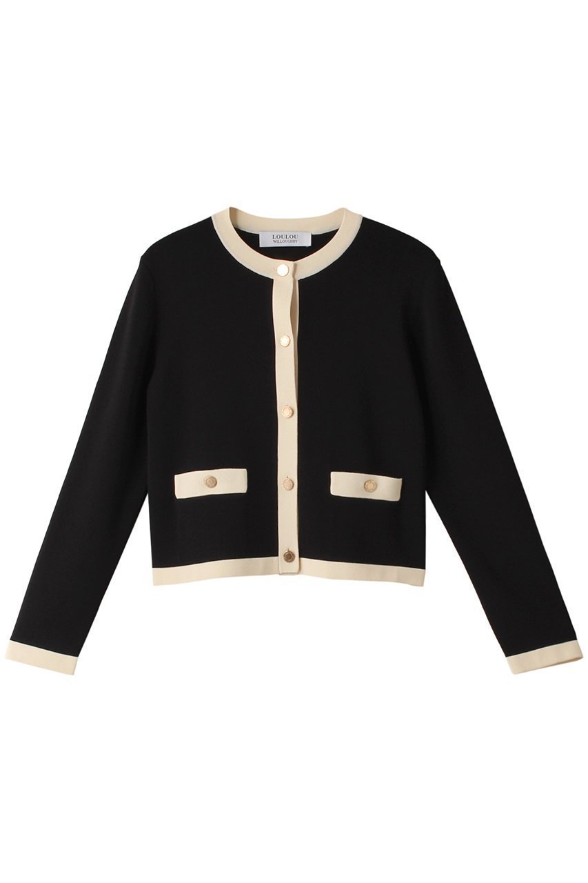 【アルアバイル/allureville】の【Loulou Willoughby】バイカラーコンパクトカーディガン A インテリア・キッズ・メンズ・レディースファッション・服の通販 founy(ファニー) 　ファッション　Fashion　レディースファッション　Fashion for Women　トップス・カットソー　Cut & Sew Tops　ニット　Knit Tops & Sweaters　カーディガン・羽織り　Layered Style Cardigans　カーディガン　Cardigan, Knitwear　コンパクト　Compact, Small Size　バランス　Balance, Style Balance　フロント　Front, Front Design　ボトム　Bottoms, Lower Wear　ブラック系|ID: prp329100004099783 ipo3291000000036098619