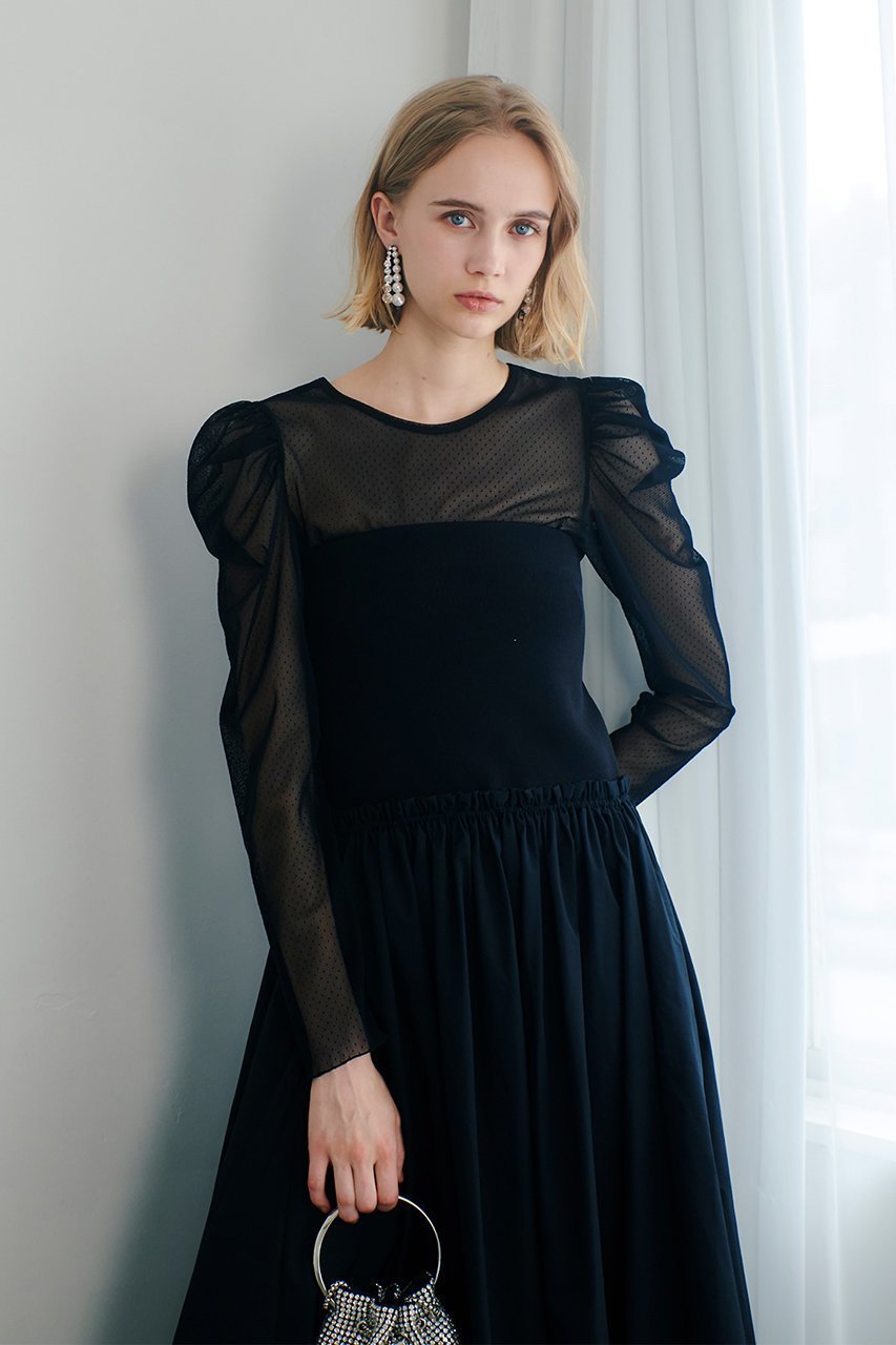 【アルアバイル/allureville】の【Loulou Willoughby】ドットチュールジコスリーブプルオーバー 人気、トレンドファッション・服の通販 founy(ファニー) 　ファッション　Fashion　レディースファッション　Fashion for Women　トップス・カットソー　Cut & Sew Tops　シャツ・ブラウス・オフィスカジュアル　Elegant Blouses & Button-Ups　カジュアルプルオーバー・ニットトップス　Pullovers & Knit Tops / Casual Pullovers　インナー　Innerwear　キャミソール　Camisole, Spaghetti Strap Top　スリーブ　Sleeve, Long Sleeve / Short Sleeve　パール　Pearl, Pearl Accent　ロング　Long, Long-Length　other-7|ID: prp329100004099784 ipo3291000000032902057