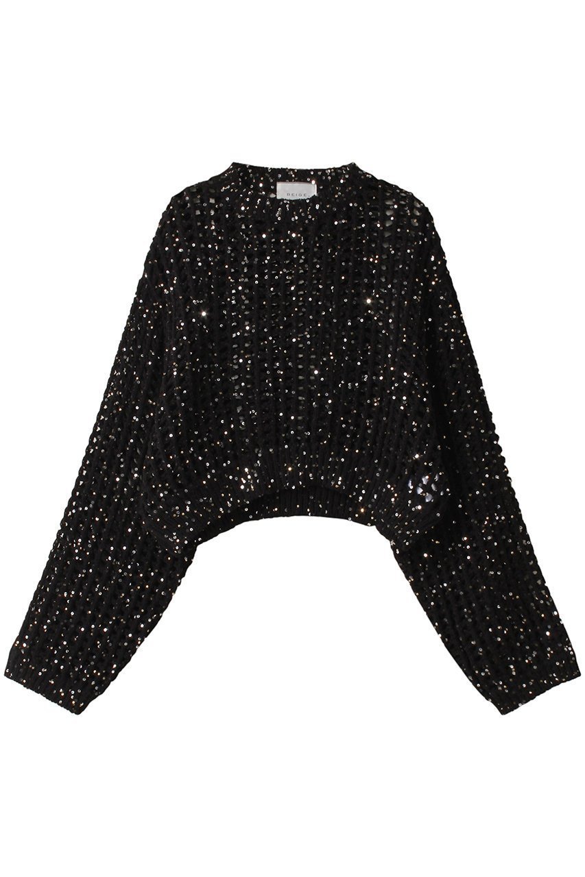 【ベイジ,/BEIGE,】のBARQUIER(バルキエ)/スパンコールニット インテリア・キッズ・メンズ・レディースファッション・服の通販 founy(ファニー) 　ファッション　Fashion　レディースファッション　Fashion for Women　トップス・カットソー　Cut & Sew Tops　ニット　Knit Tops & Sweaters　カジュアルプルオーバー・ニットトップス　Pullovers & Knit Tops / Casual Pullovers　カットソー　Cut and Sewn Top　シルバー　Silver, Metallic Silver　スパンコール　Sequins, Sequin Embellishment　メッシュ　Mesh, Net Fabric　Black×Gold&Silver|ID: prp329100004101553 ipo3291000000035066619